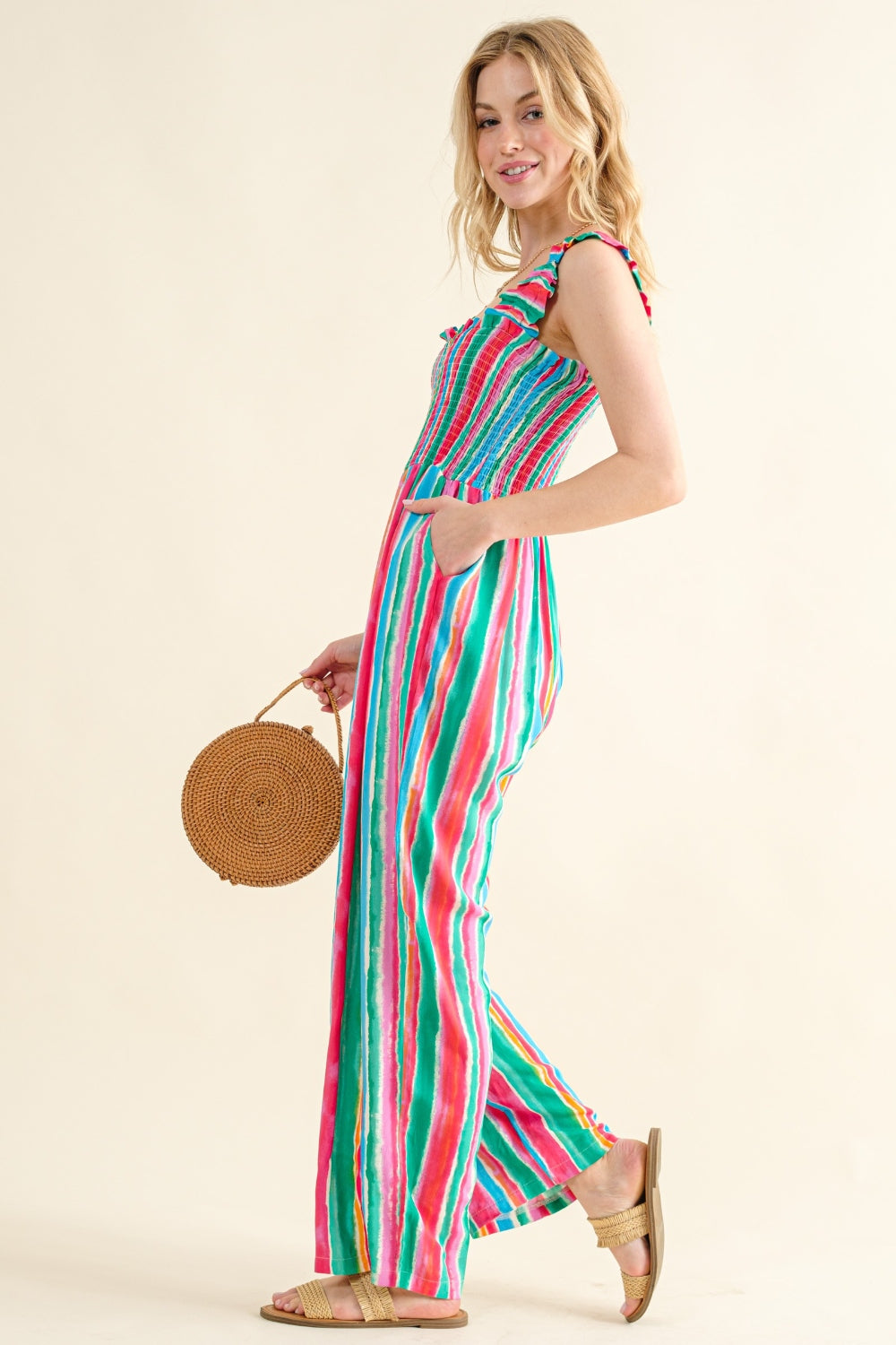 And The Why Full Size Striped Smocked Sleeveless Jumpsuit-TOPS / DRESSES-[Adult]-[Female]-2022 Online Blue Zone Planet