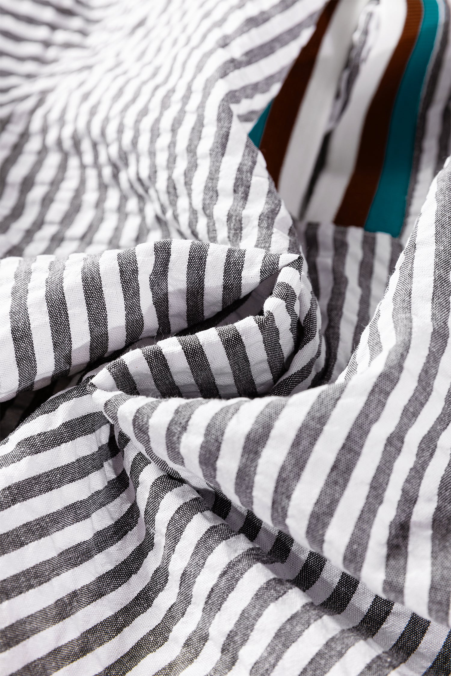 Dark Grey Striped Print Contrast Patchwork Detail Split Neck Blouse-Tops/Blouses & Shirts-[Adult]-[Female]-2022 Online Blue Zone Planet