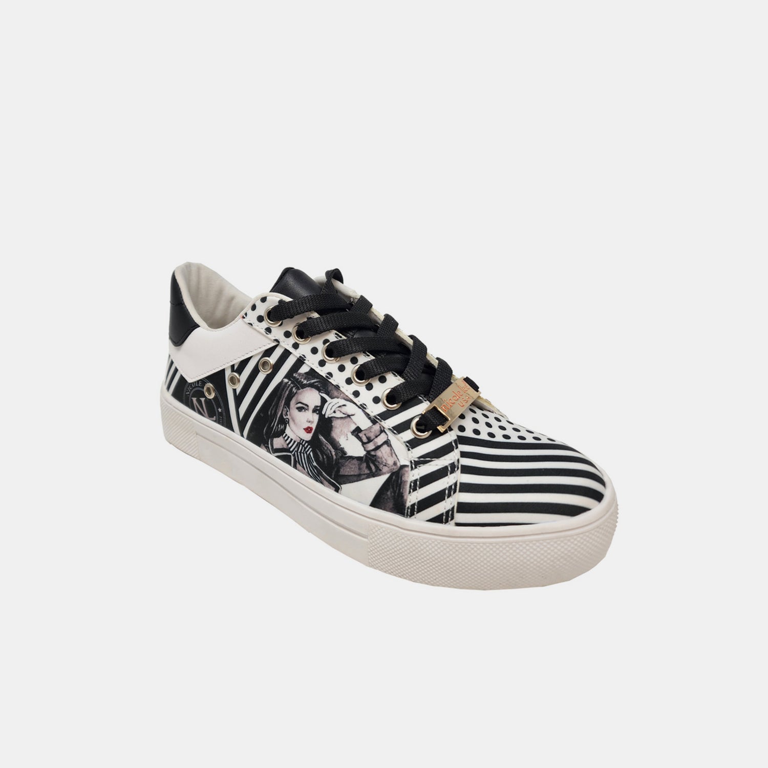 Nicole Lee USA Printed Vegan Leather Lace Up Sneaker-SHOES-[Adult]-[Female]-Black-6-2022 Online Blue Zone Planet