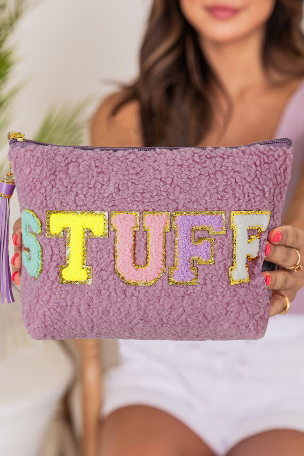 Phalaenopsis Sparkle Letter Pattern Tassel Zipper Makeup Bag-Shoes & Bags/Makeup Bags-[Adult]-[Female]-Phalaenopsis-ONE SIZE-2022 Online Blue Zone Planet