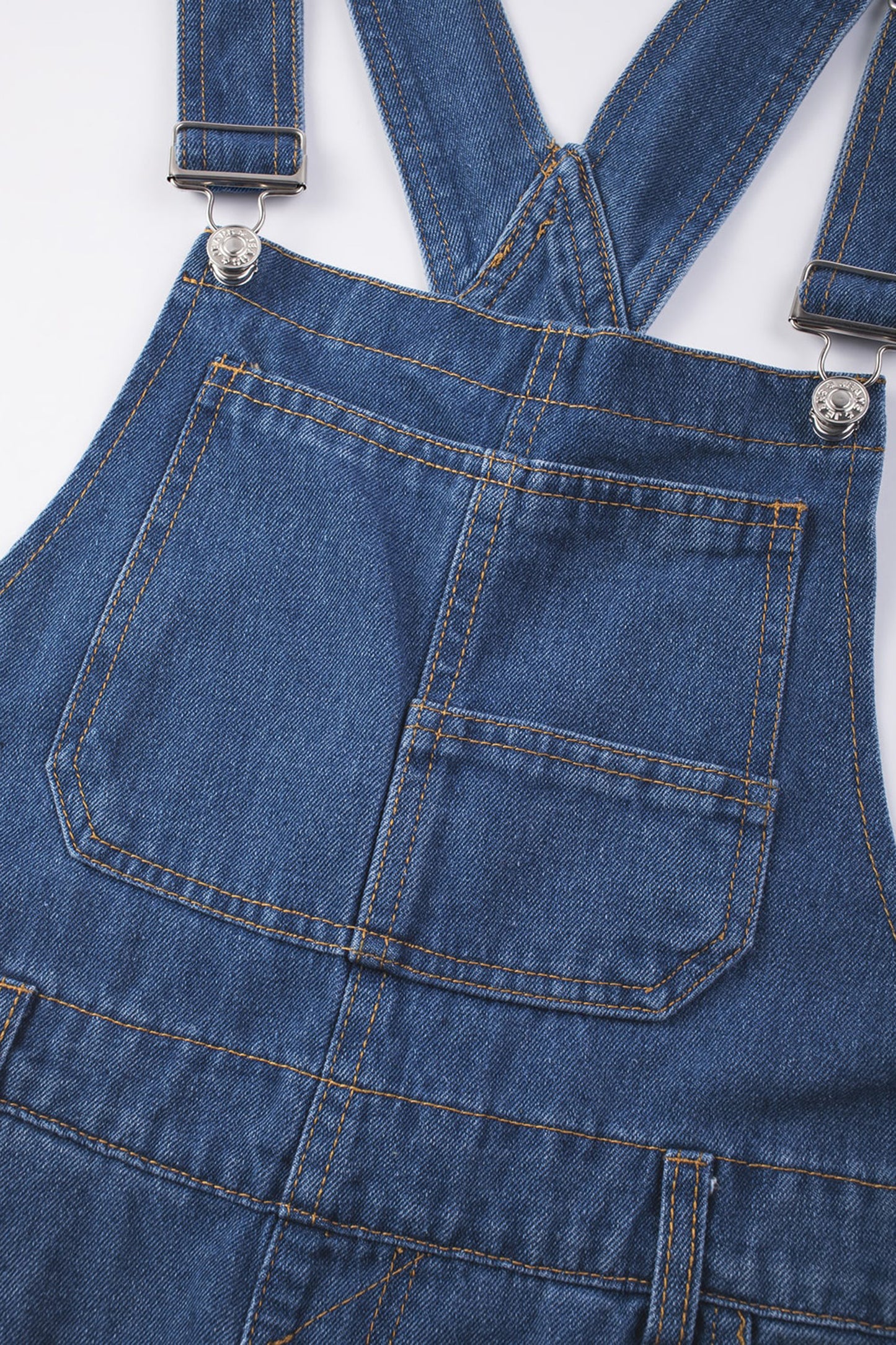 Dark Blue Retro Bib Pocket Buckle Straps Casual Denim Jumpsuit-Bottoms/Jumpsuits & Rompers-[Adult]-[Female]-2022 Online Blue Zone Planet