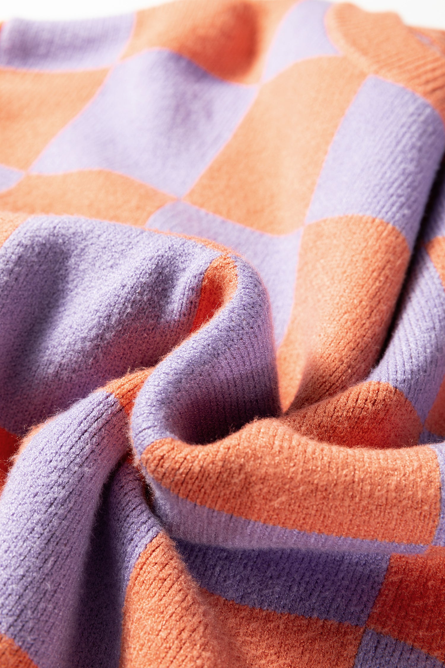 Grapefruit Orange Checkered Pattern Ribbed Trim Knit Baggy Sweater-TOPS / DRESSES-[Adult]-[Female]-2022 Online Blue Zone Planet