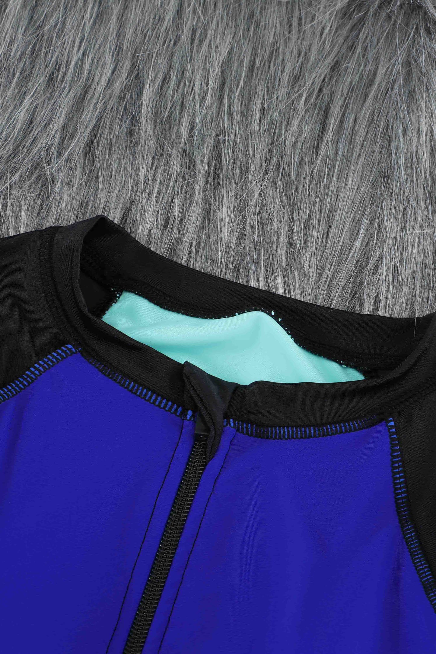 Green Color Block Zipper Long Sleeve Rash Guard Swimwear-Swimwear/Rash Guards-[Adult]-[Female]-2022 Online Blue Zone Planet