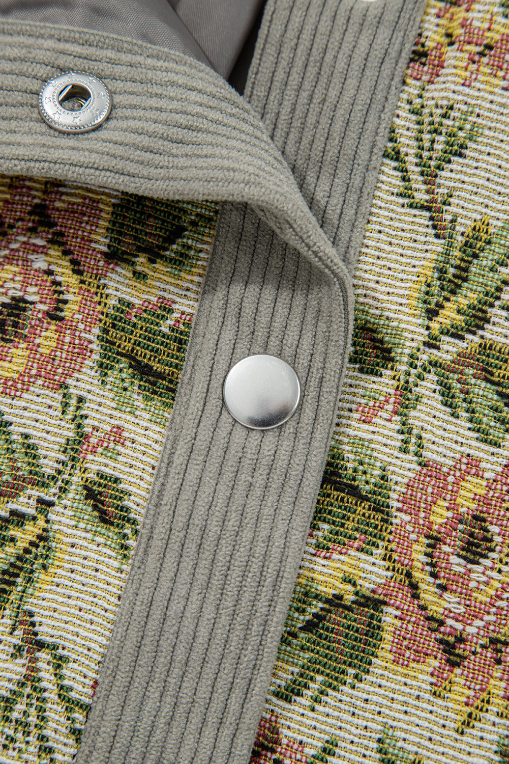 Medium Grey Ribbed Retro Floral Patchwork Shirt Style Jacket-Outerwear/Jackets-[Adult]-[Female]-2022 Online Blue Zone Planet