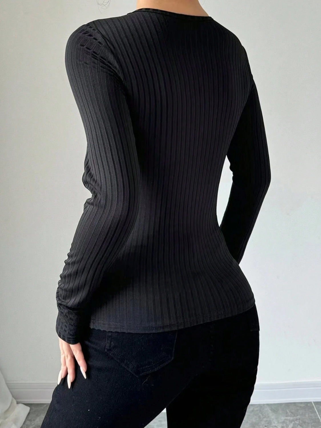 Mesh Detail Round Neck Long Sleeve Top-TOPS / DRESSES-[Adult]-[Female]-2022 Online Blue Zone Planet