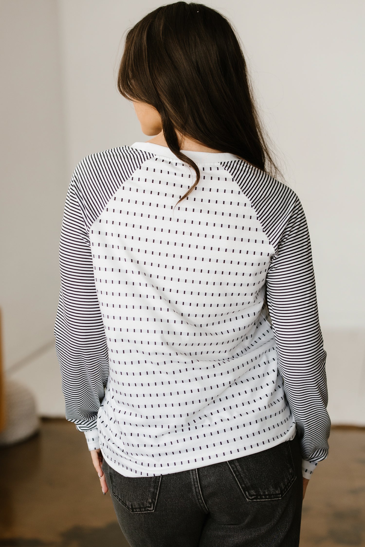 Black Stripe Raglan Patchwork Long Sleeve Tee-Tops/Long Sleeve Tops-[Adult]-[Female]-2022 Online Blue Zone Planet