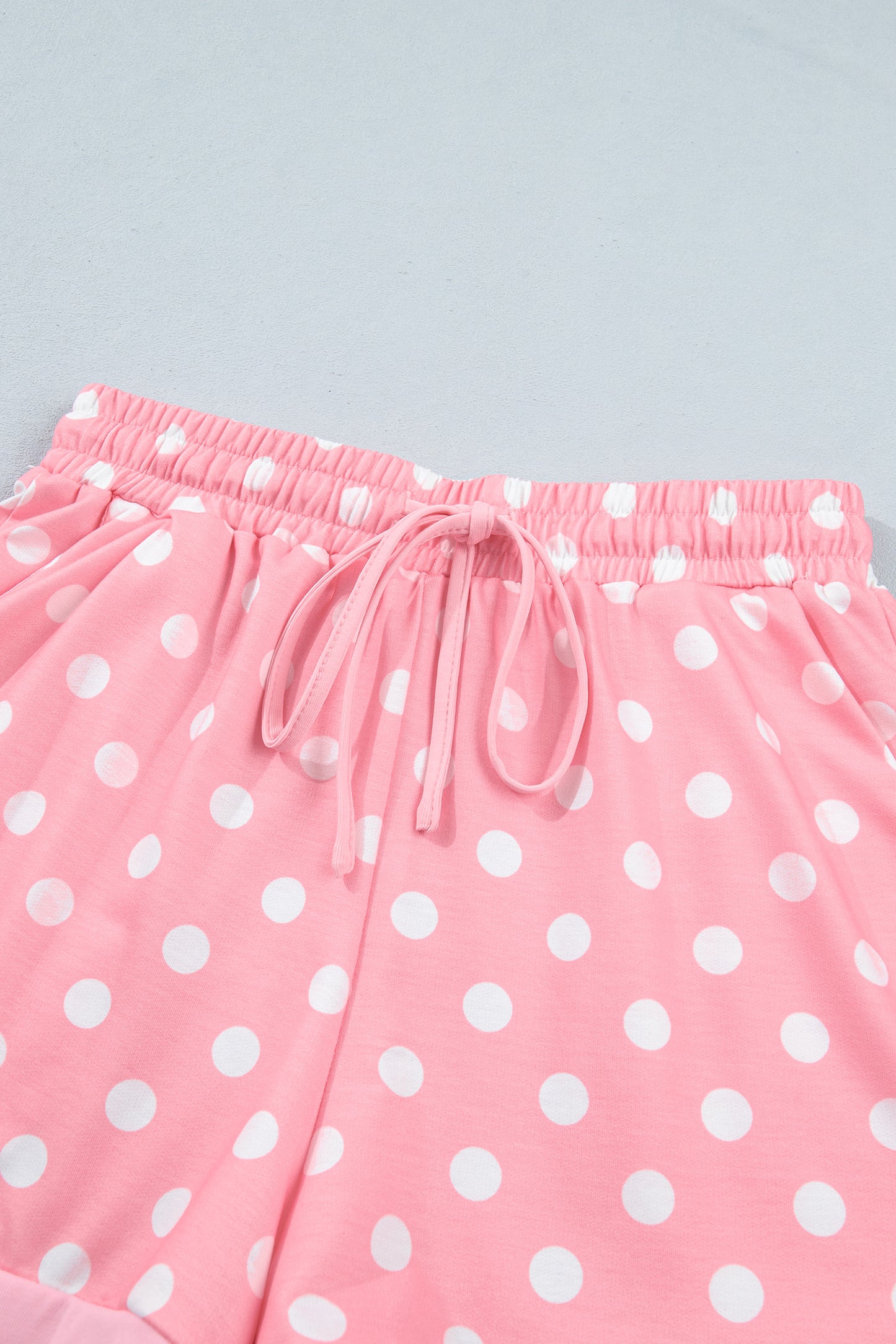 Sky Blue Polka Dot Oversized Top Drawstring Short Set-Two Piece Sets/Short Sets-[Adult]-[Female]-2022 Online Blue Zone Planet