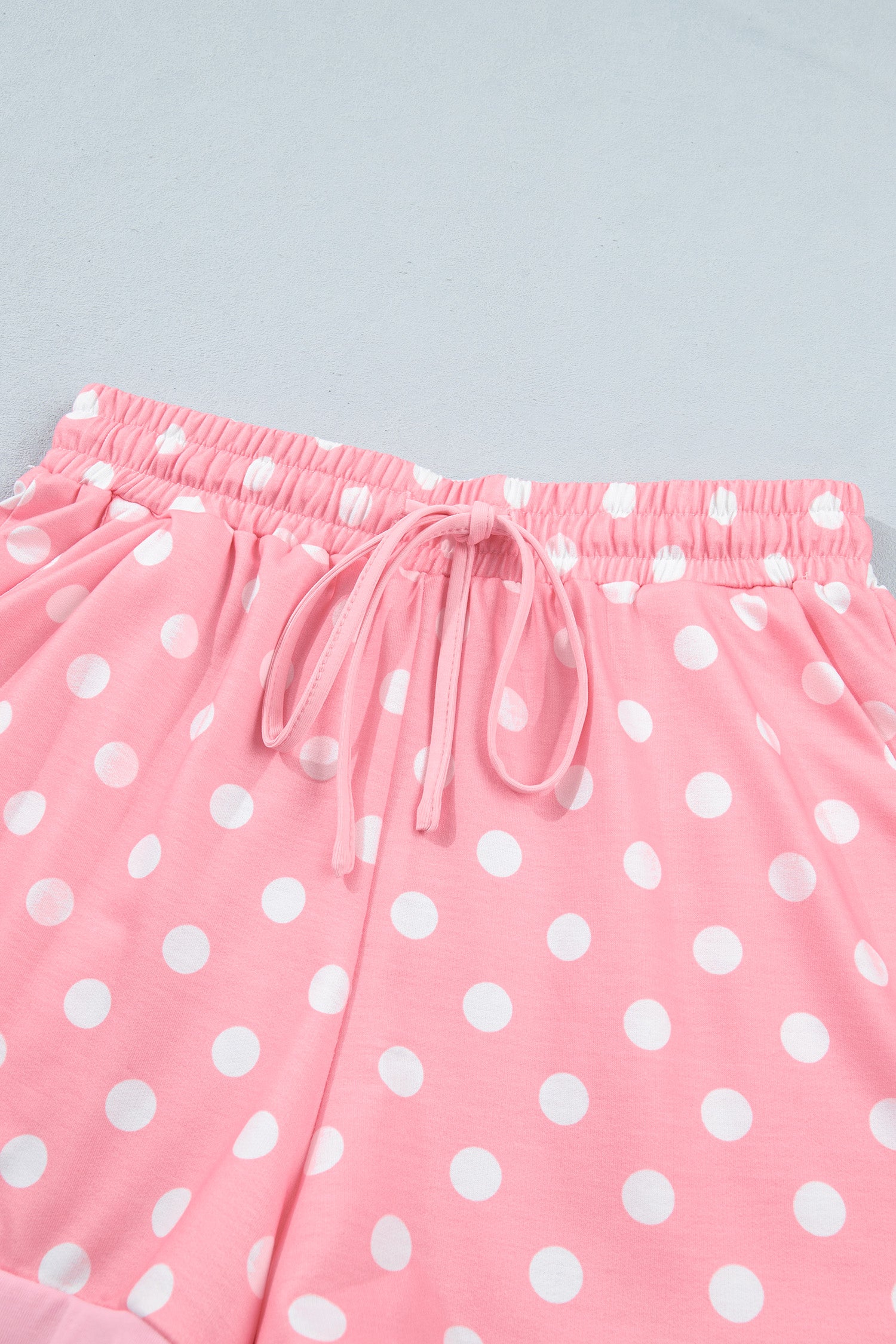 Sky Blue Polka Dot Oversized Top Drawstring Short Set-Two Piece Sets/Short Sets-[Adult]-[Female]-2022 Online Blue Zone Planet