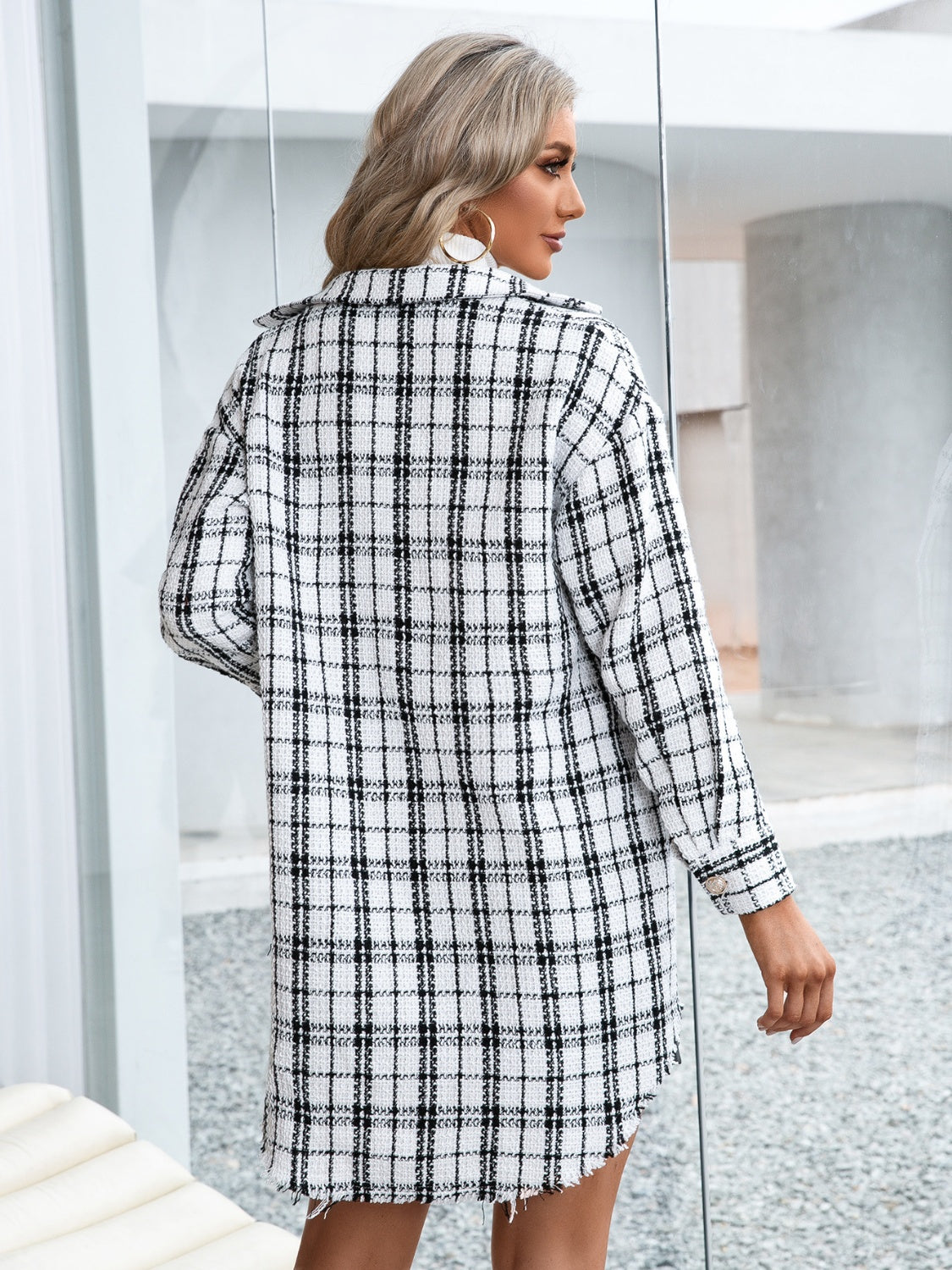 Plaid Pocketed Button Up Dropped Shoulder Jacket-TOPS / DRESSES-[Adult]-[Female]-2022 Online Blue Zone Planet