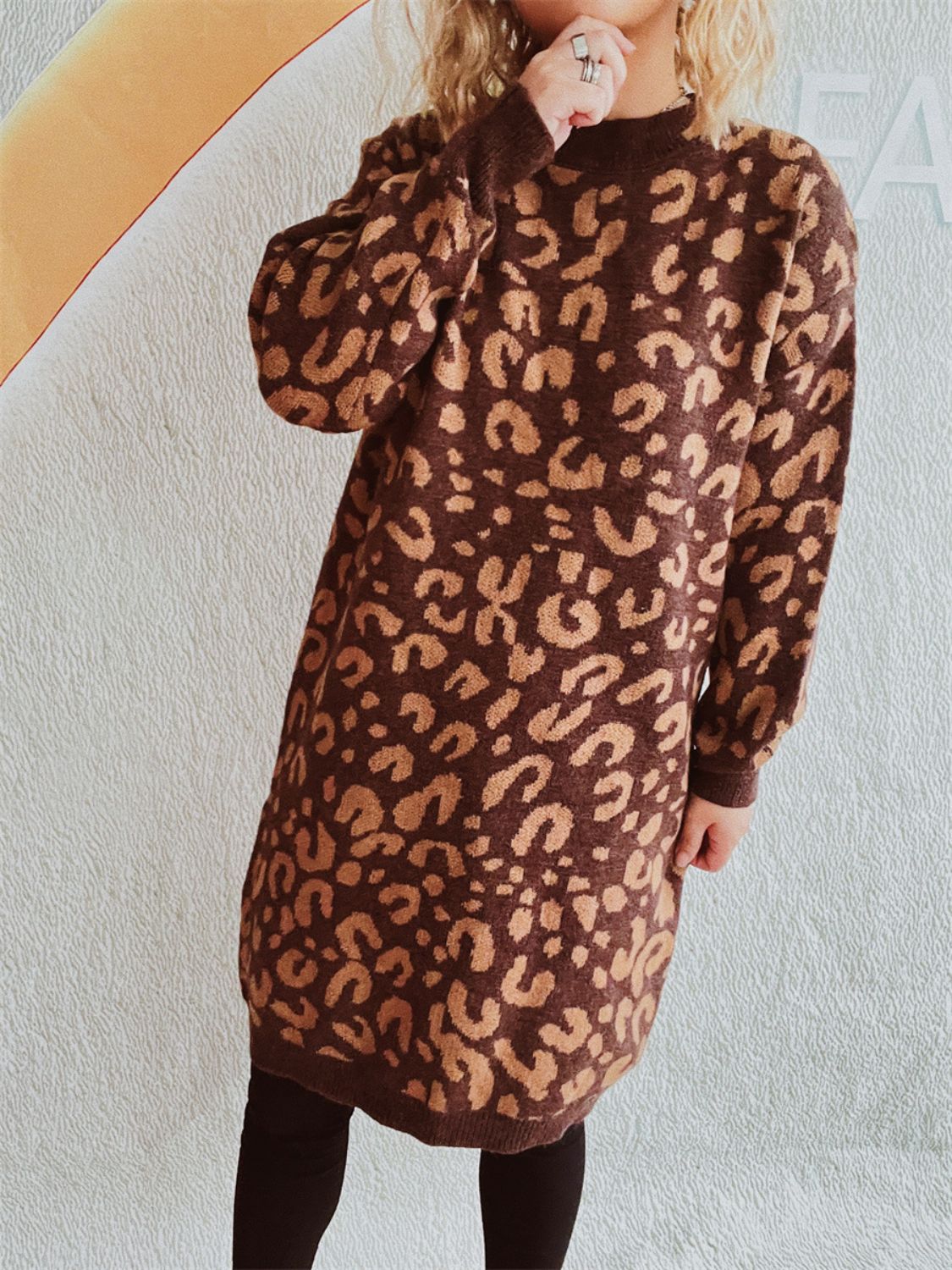 Leopard Round Neck Long Sleeve Sweater-TOPS / DRESSES-[Adult]-[Female]-2022 Online Blue Zone Planet