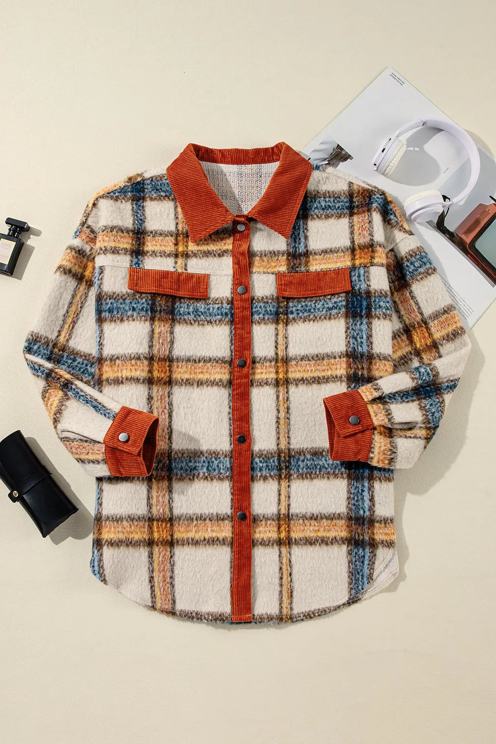 Plus Size Plaid Button Down Jacket-TOPS / DRESSES-[Adult]-[Female]-2022 Online Blue Zone Planet