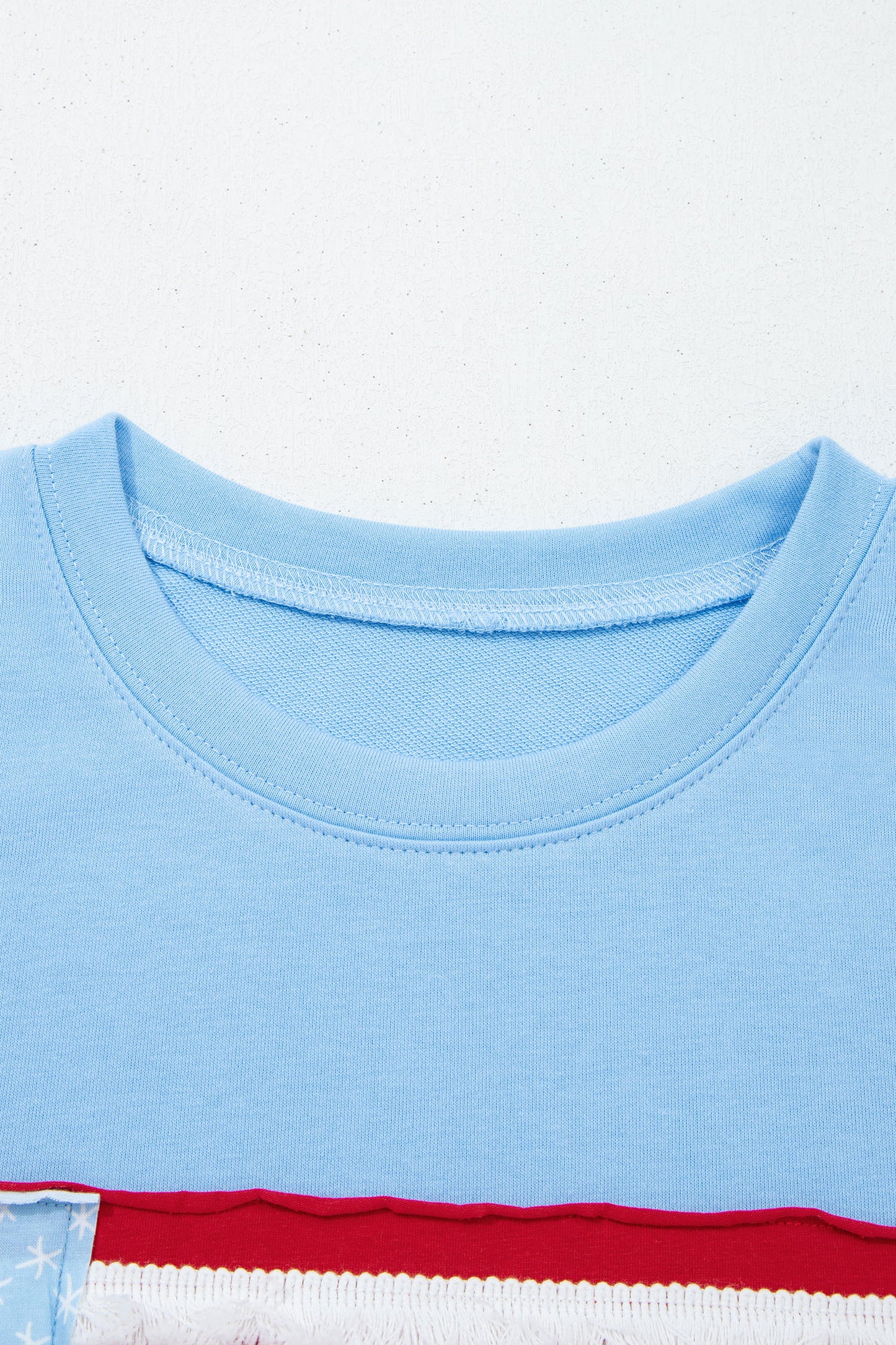 Mist Blue USA Flag Textured Patchwork Cap Sleeve Tee-Tops/Tops & Tees-[Adult]-[Female]-2022 Online Blue Zone Planet
