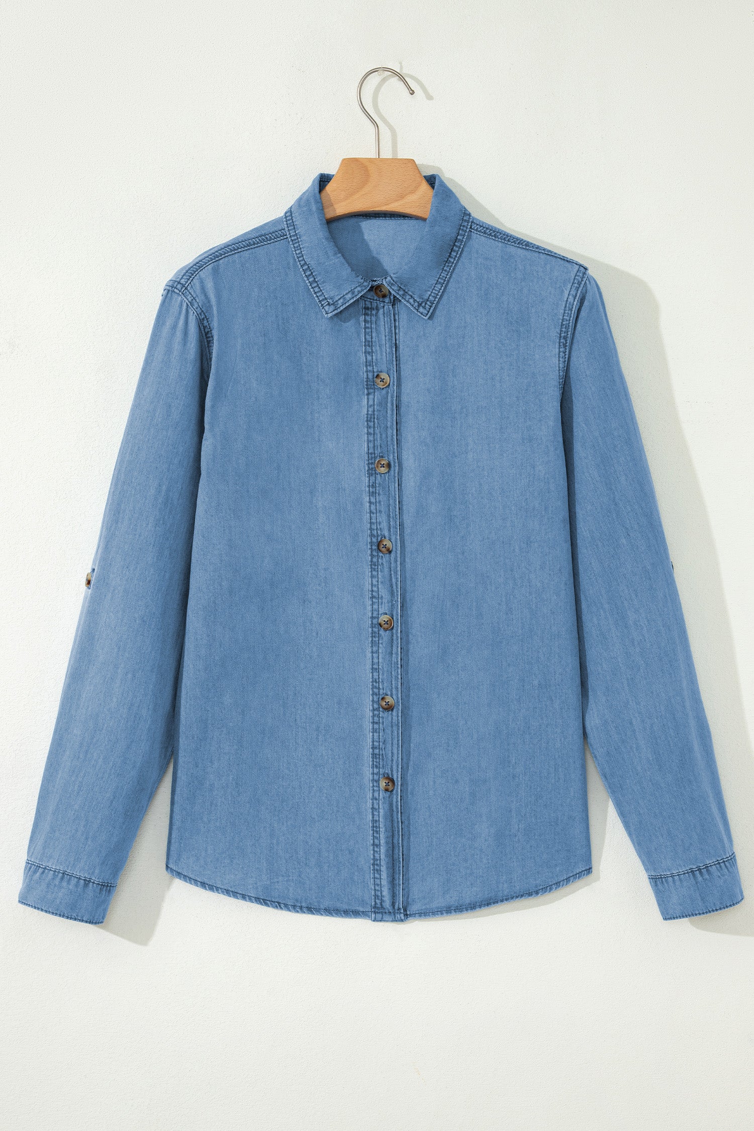 Myosotis Buttoned Down Slim Denim Shirt-Tops/Blouses & Shirts-[Adult]-[Female]-2022 Online Blue Zone Planet