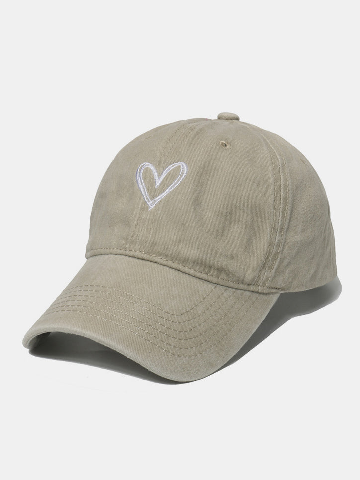 Embroidered Heart Washed Cotton Baseball Cap-HATS-[Adult]-[Female]-Beige-One Size-2022 Online Blue Zone Planet