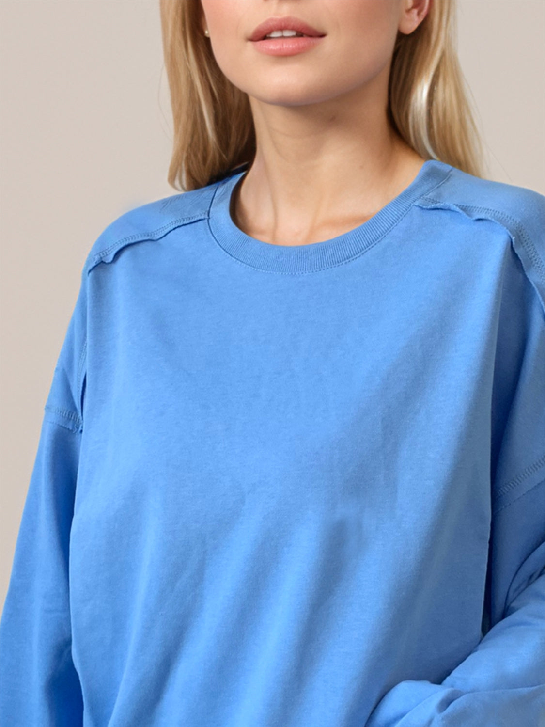 Exposed Seam Round Neck Long Sleeve Sweatshirt-TOPS / DRESSES-[Adult]-[Female]-2022 Online Blue Zone Planet