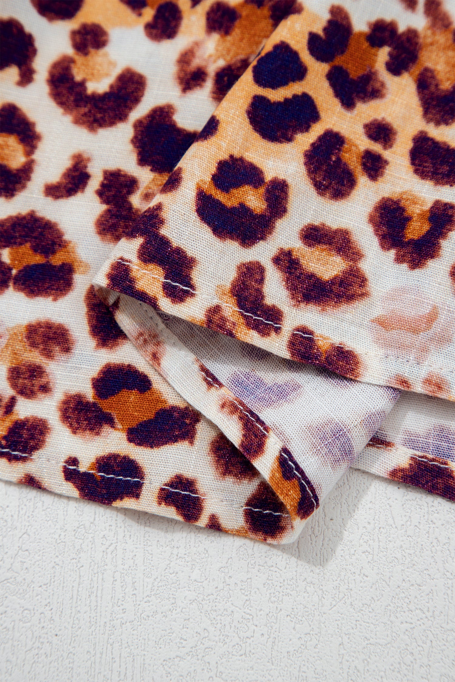 Brown Plus Size Leopard Frilled Stand Neck Blouse-Plus Size/Plus Size Tops/Plus Size Blouses & Shirts-[Adult]-[Female]-2022 Online Blue Zone Planet