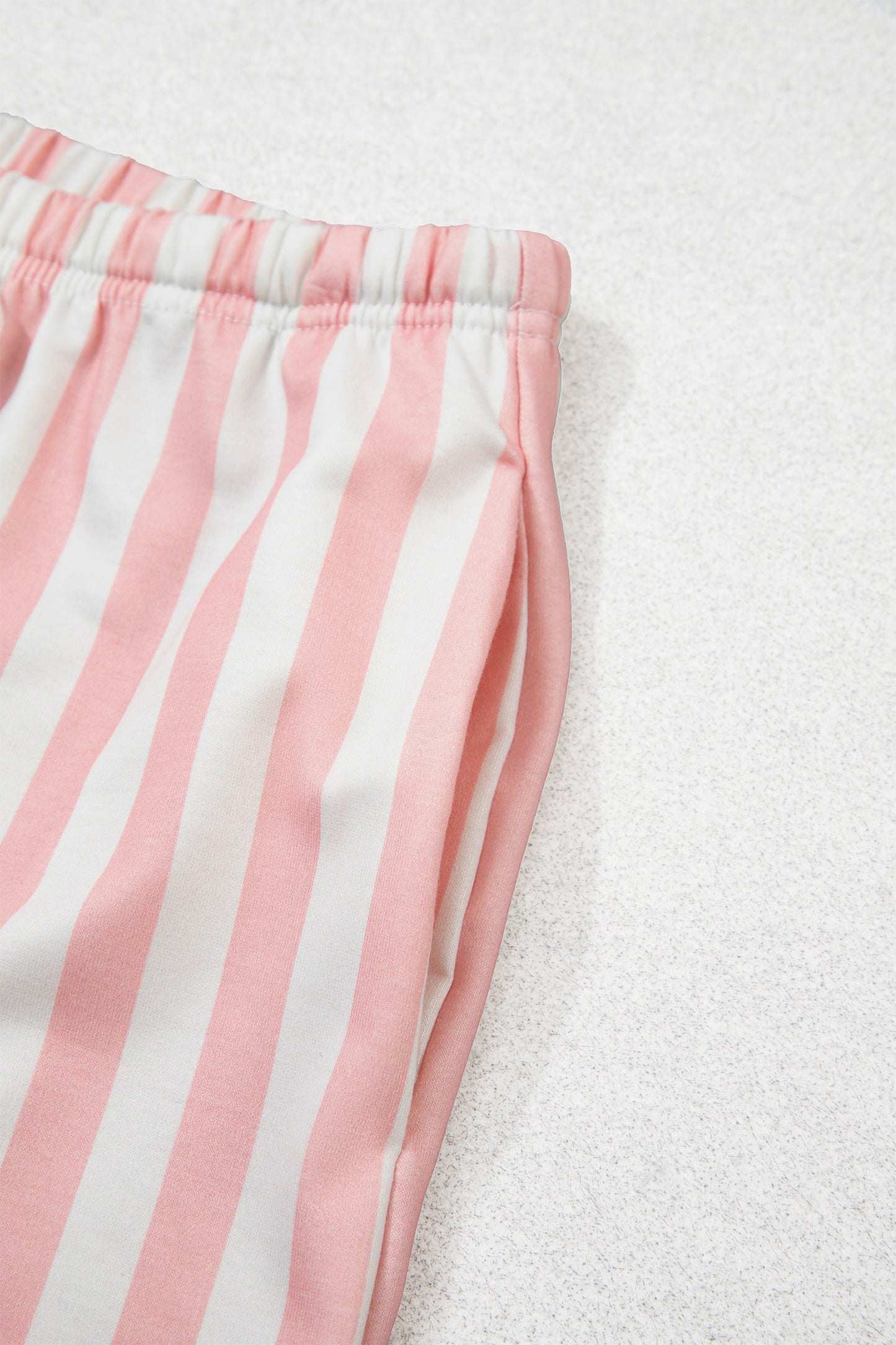 Gossamer Pink Striped Color Block Pullover Top Drawstring Shorts Set-Two Piece Sets/Short Sets-[Adult]-[Female]-2022 Online Blue Zone Planet