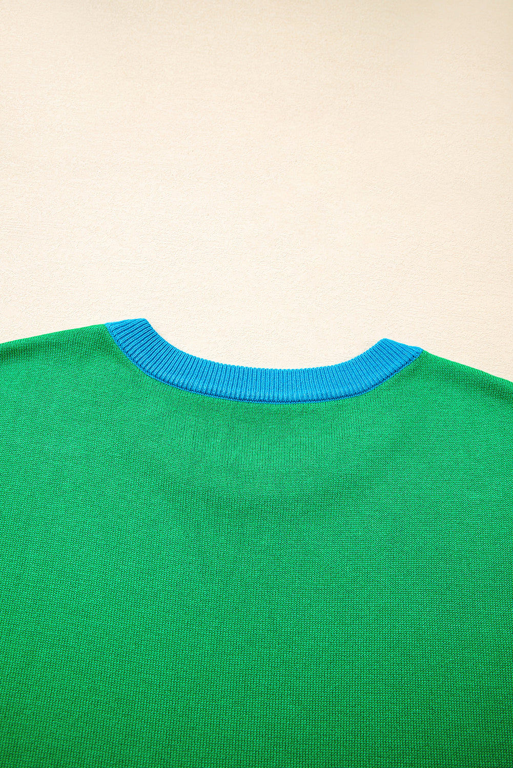 Green Contrast Trim Round Neck Short Sleeve Loose Knit Sweater-TOPS / DRESSES-[Adult]-[Female]-2022 Online Blue Zone Planet