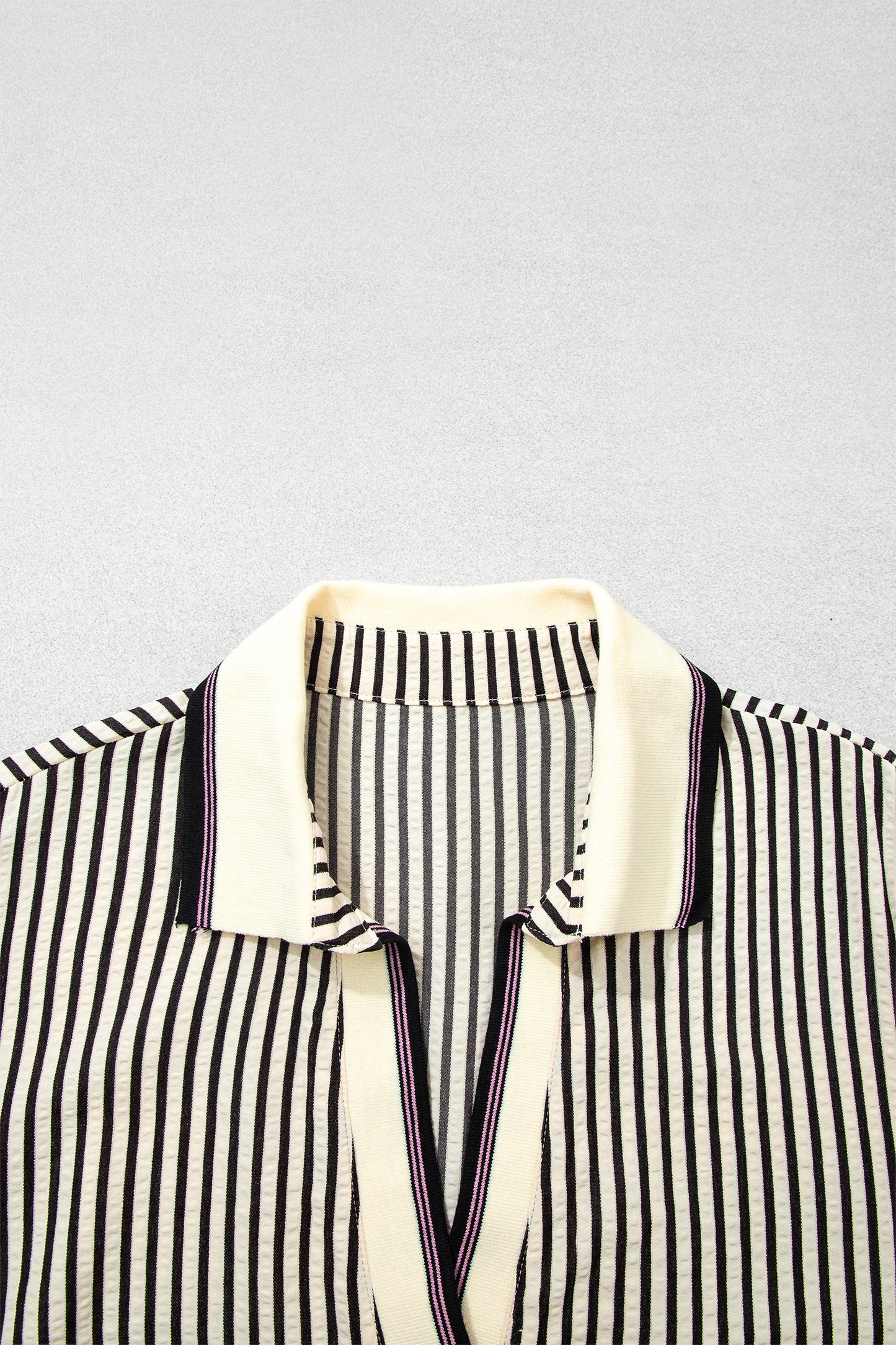 Black Stripe Patchwork Striped V Neck Tunic Plus Size Blouse-Plus Size/Plus Size Tops/Plus Size Blouses & Shirts-[Adult]-[Female]-2022 Online Blue Zone Planet