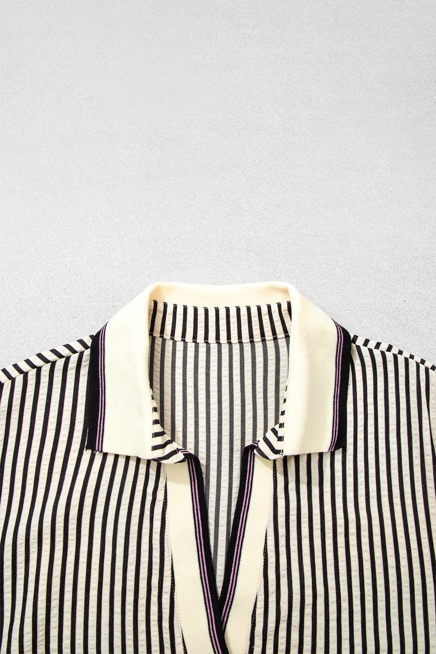 Black Stripe Patchwork Striped V Neck Tunic Plus Size Blouse-Plus Size/Plus Size Tops/Plus Size Blouses & Shirts-[Adult]-[Female]-2022 Online Blue Zone Planet