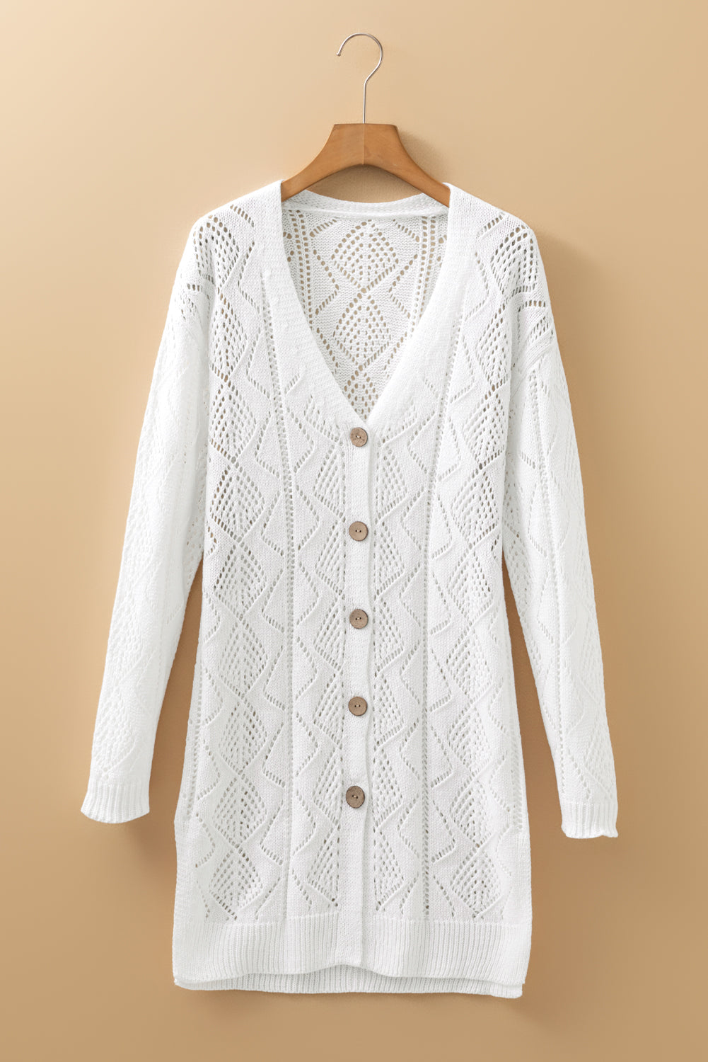 White Hollow-out Openwork Knit Cardigan-Sweaters & Cardigans/Cardigans-[Adult]-[Female]-2022 Online Blue Zone Planet