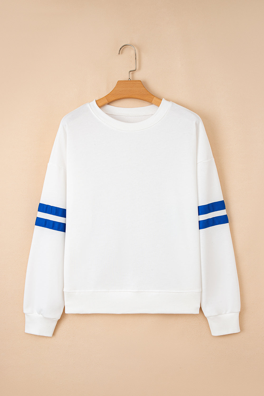 White Varsity Striped Detail Drop Shoulder Oversized Sweatshirt-Tops/Sweatshirts & Hoodies-[Adult]-[Female]-2022 Online Blue Zone Planet