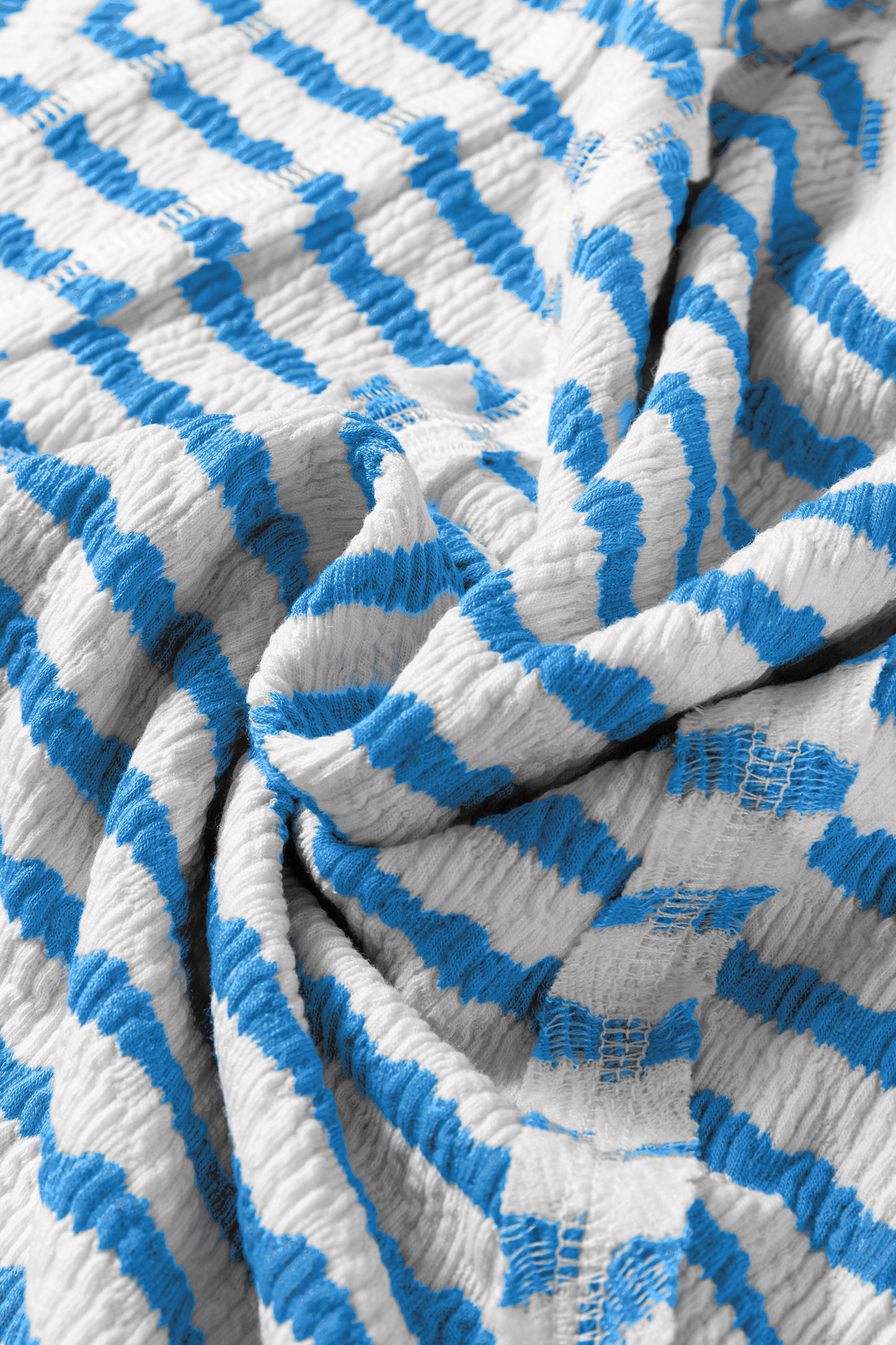 Blue Stripe Textured Short Sleeve Patchwork T Shirt-Tops/Tops & Tees-[Adult]-[Female]-2022 Online Blue Zone Planet