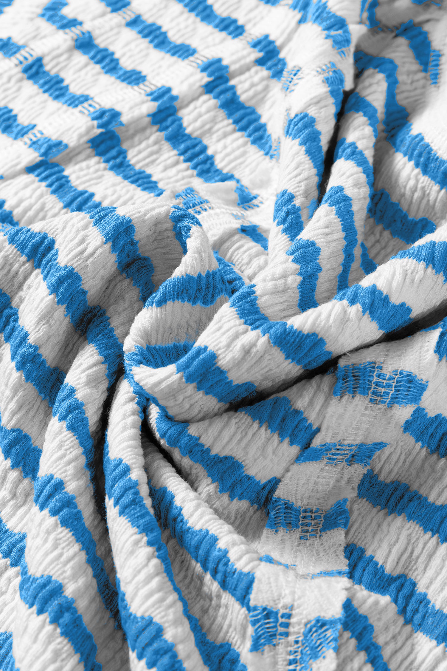 Blue Stripe Textured Short Sleeve Patchwork T Shirt-Tops/Tops & Tees-[Adult]-[Female]-2022 Online Blue Zone Planet