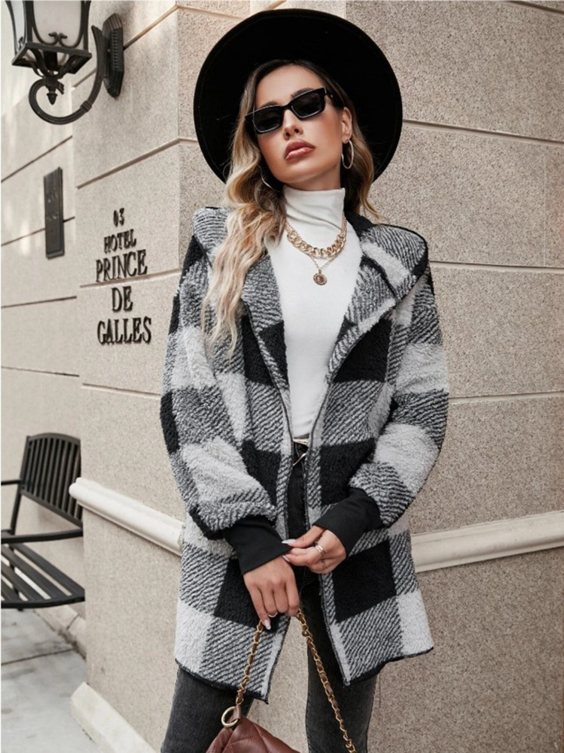 Plaid Long Sleeve Hooded Coat-TOPS / DRESSES-[Adult]-[Female]-2022 Online Blue Zone Planet