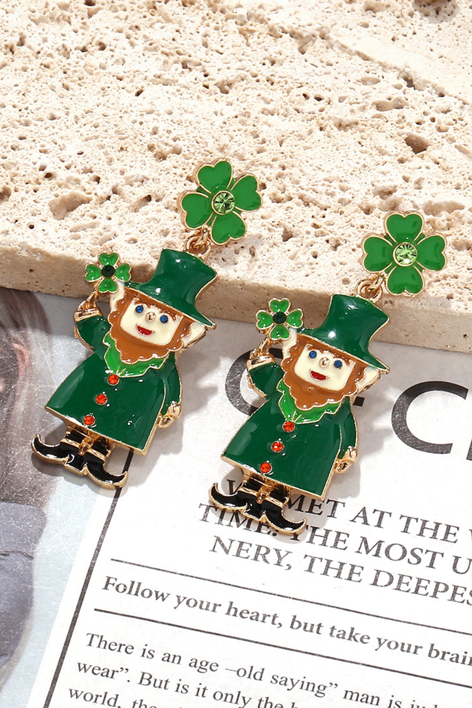 Dark Green St Patricks Day Enameled Leprechaun Drop Earrings-Accessories/Jewelry-[Adult]-[Female]-2022 Online Blue Zone Planet