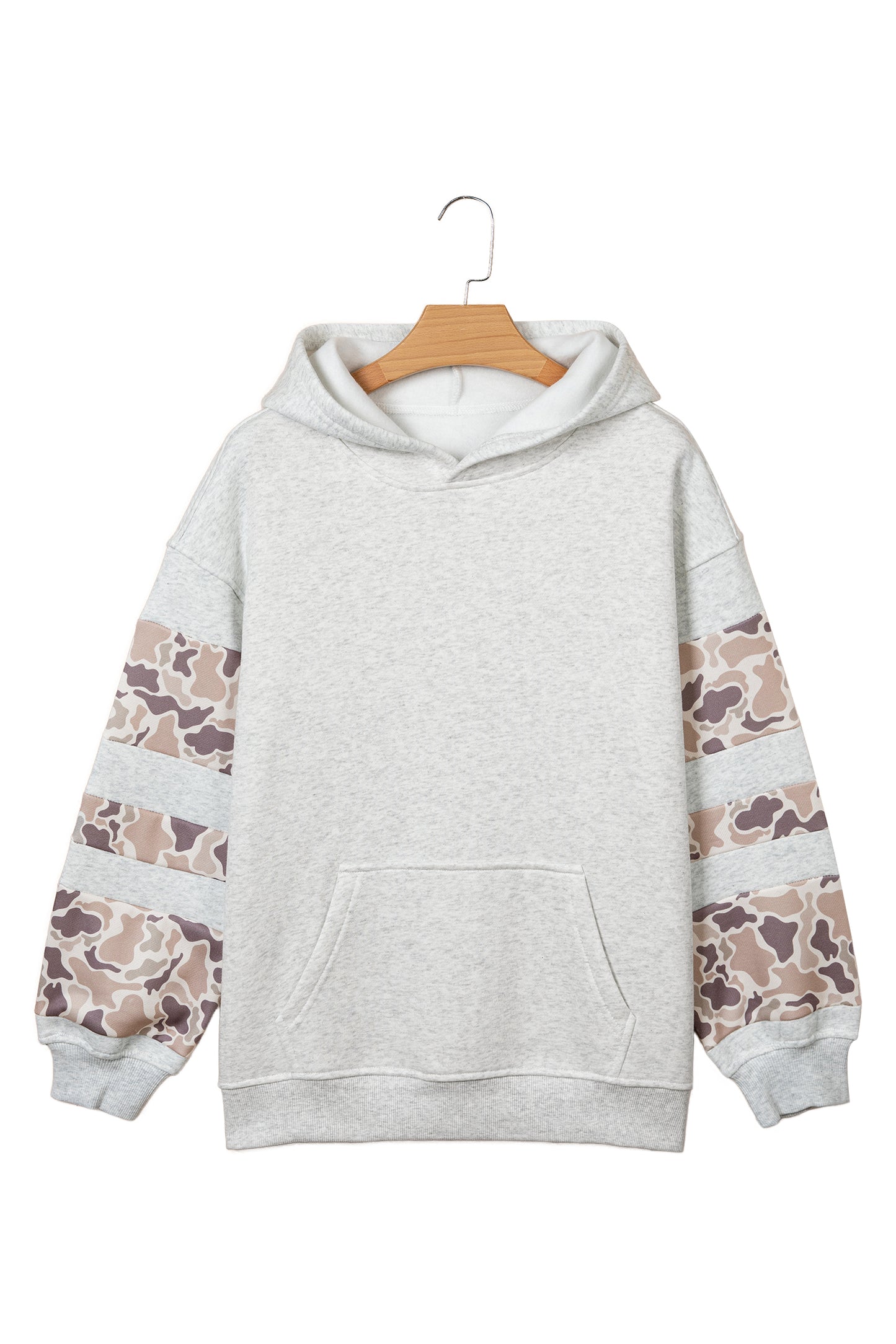 Light Grey Patchwork Camo Long Sleeve Hoodie-Tops / Dresses-[Adult]-[Female]-2022 Online Blue Zone Planet
