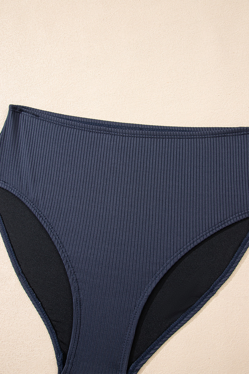 Navy Blue Ruched U Neck Ribbed Tankini-Swimwear/Tankinis-[Adult]-[Female]-2022 Online Blue Zone Planet