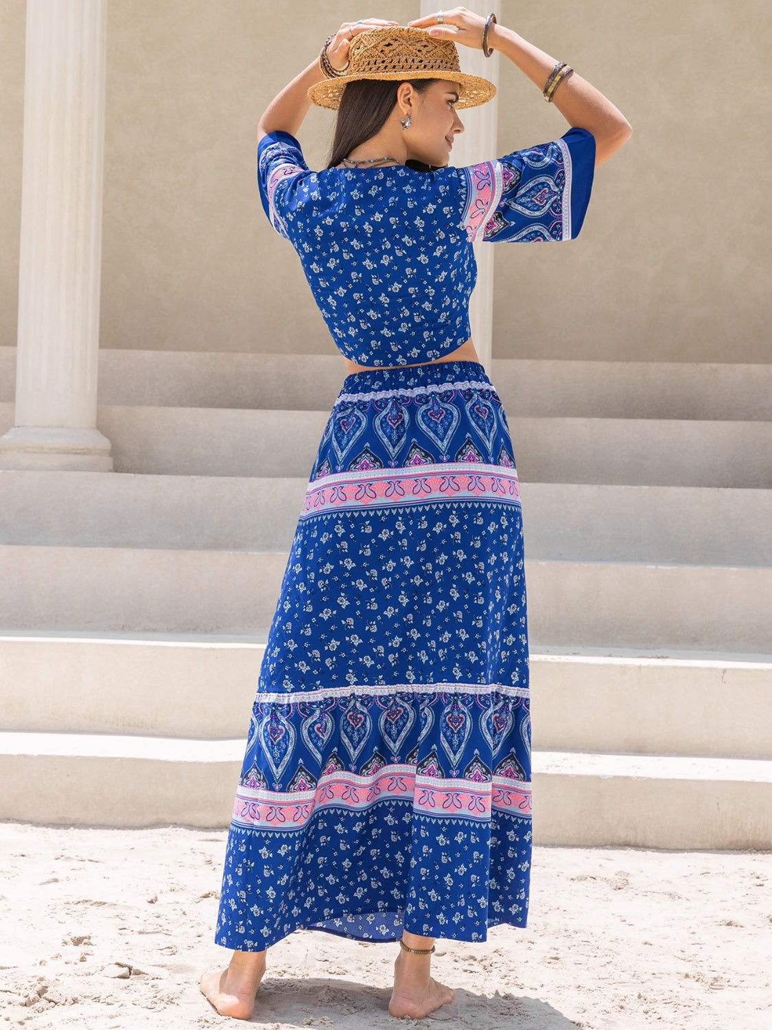 Blue Zone Planet | Printed Flutter Sleeve Top and Skirt Set-TOPS / DRESSES-[Adult]-[Female]-2022 Online Blue Zone Planet