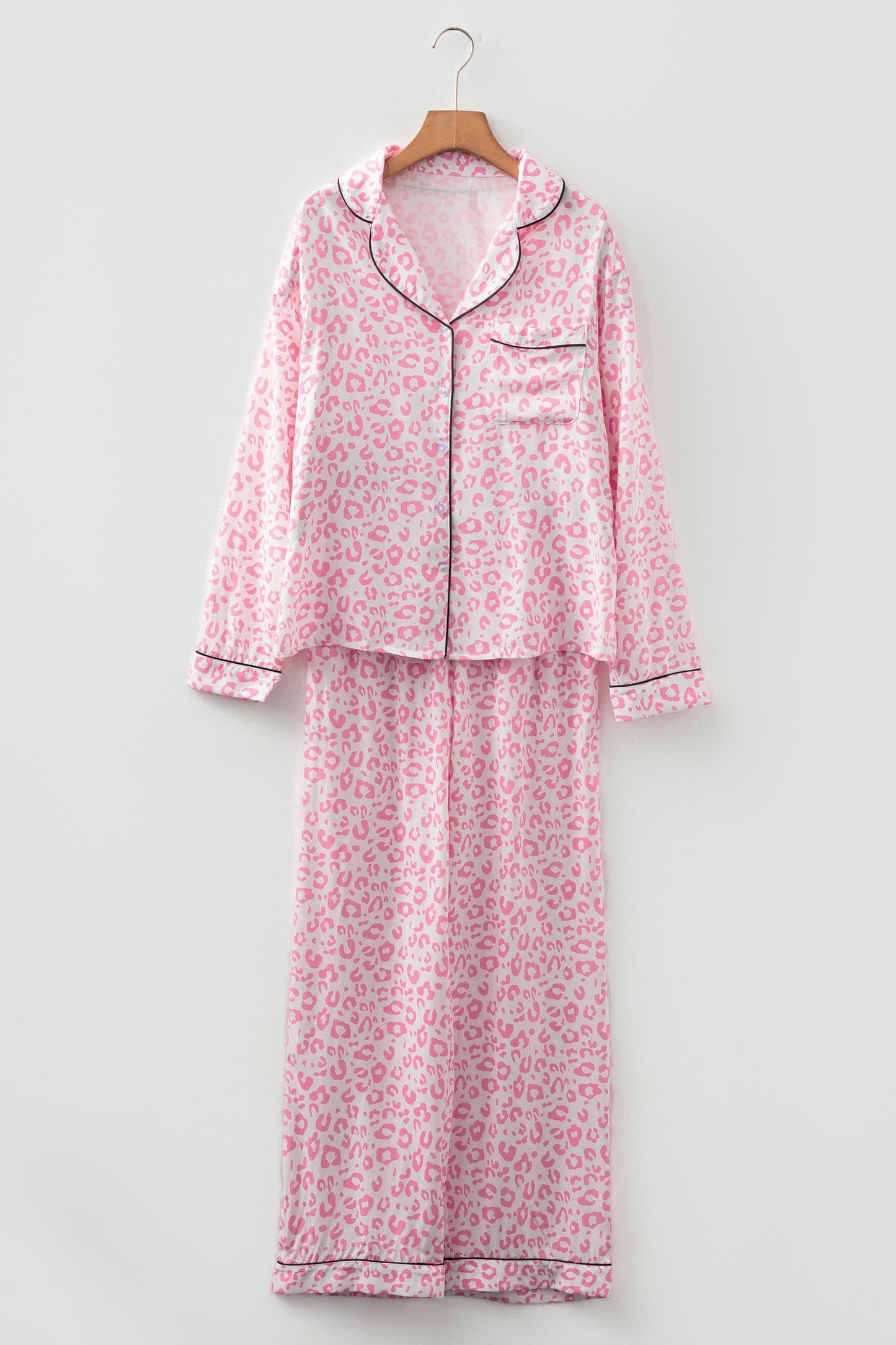 Pink Leopard Print 2cps Long Pajama Set-Loungewear & Sleepwear/Loungewear-[Adult]-[Female]-2022 Online Blue Zone Planet