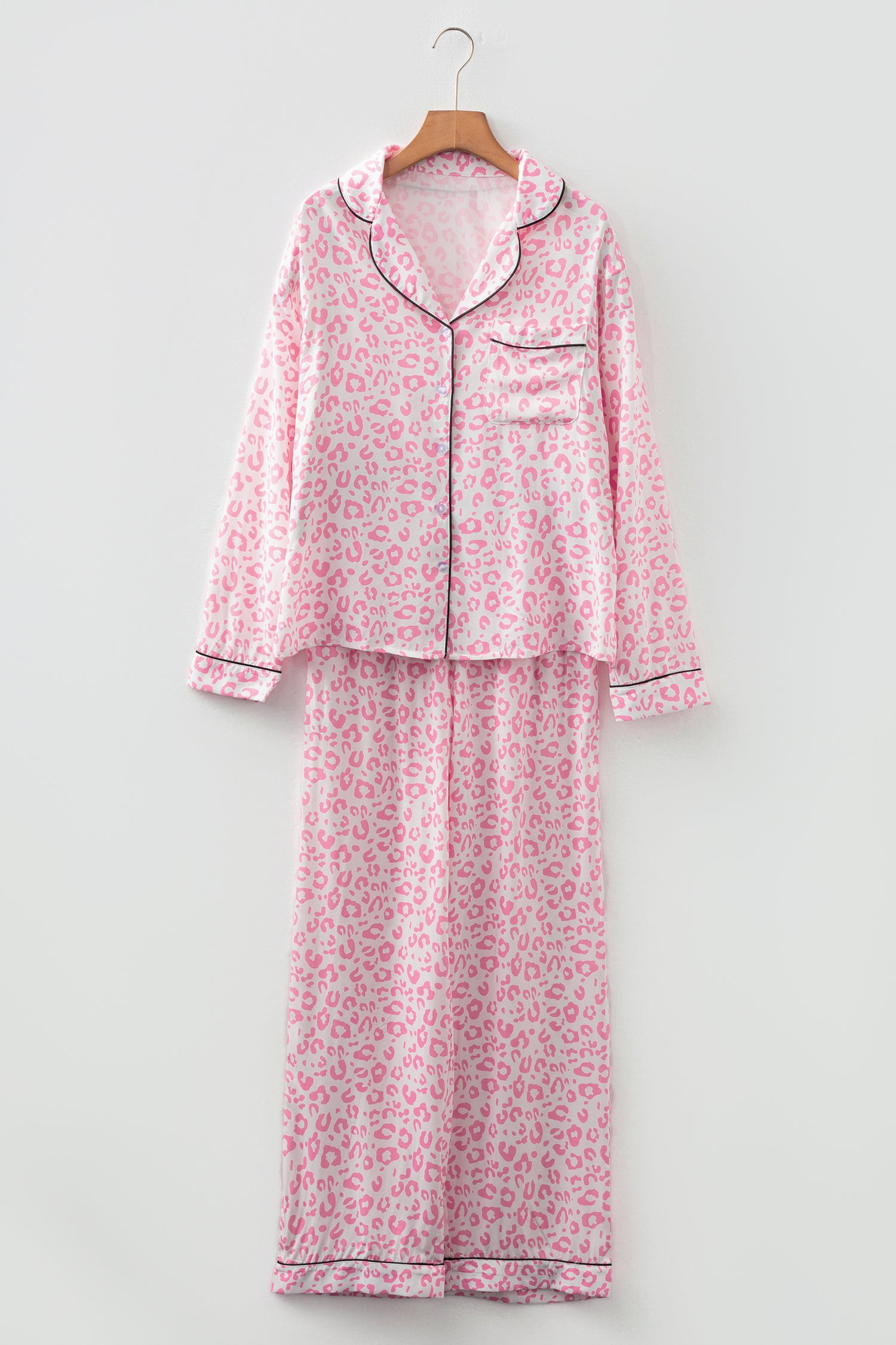 Pink Leopard Print 2cps Long Pajama Set-Loungewear & Sleepwear/Loungewear-[Adult]-[Female]-2022 Online Blue Zone Planet