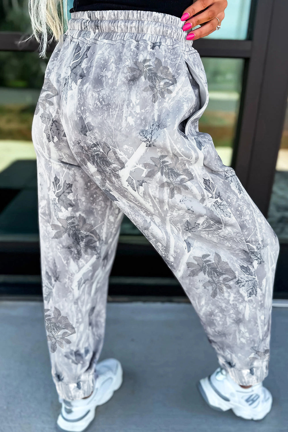 Gray Camo Print Cozy Drawstring Elastic Waist Jogger Pants-Bottoms/Pants & Culotte-[Adult]-[Female]-2022 Online Blue Zone Planet