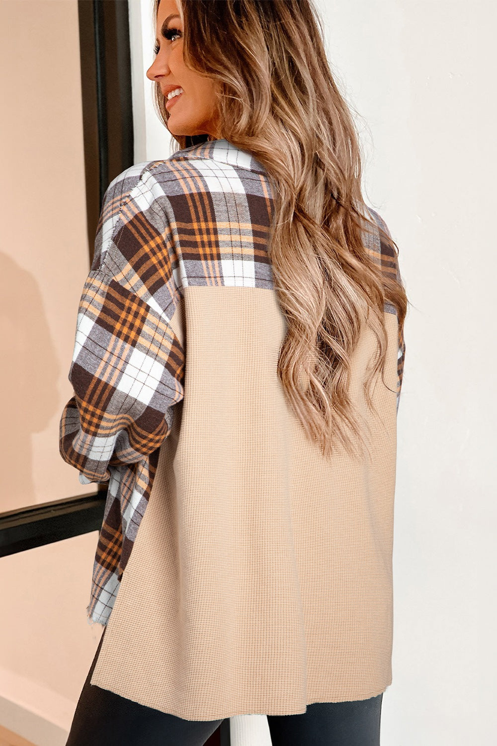 Plaid Button Up Long Sleeve Shacket-TOPS / DRESSES-[Adult]-[Female]-2022 Online Blue Zone Planet