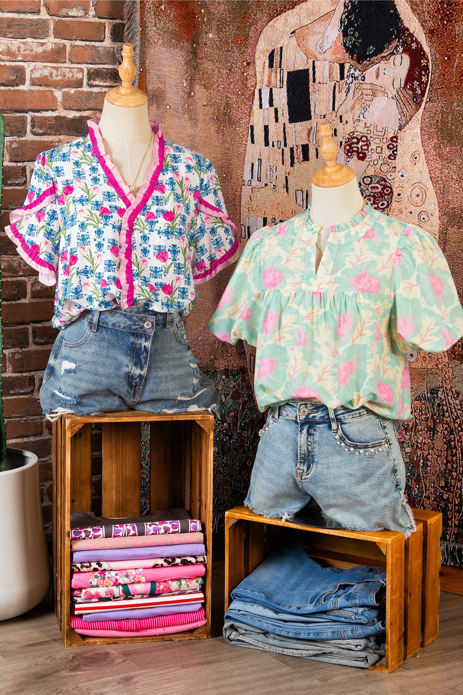 Rose Floral Print Ruffle V-Neck Short Sleeve Loose Tunic Shirt-Tops/Blouses & Shirts-[Adult]-[Female]-2022 Online Blue Zone Planet