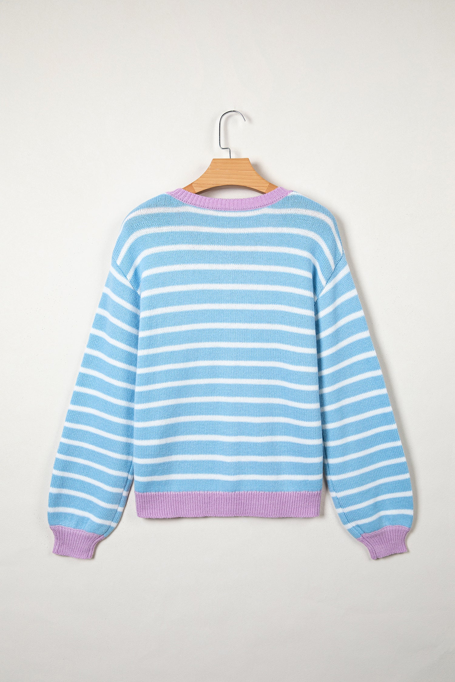 Sky Blue Stripe Contrast Trim Button Down Casual Sweater Cardigan-TOPS / DRESSES-[Adult]-[Female]-2022 Online Blue Zone Planet