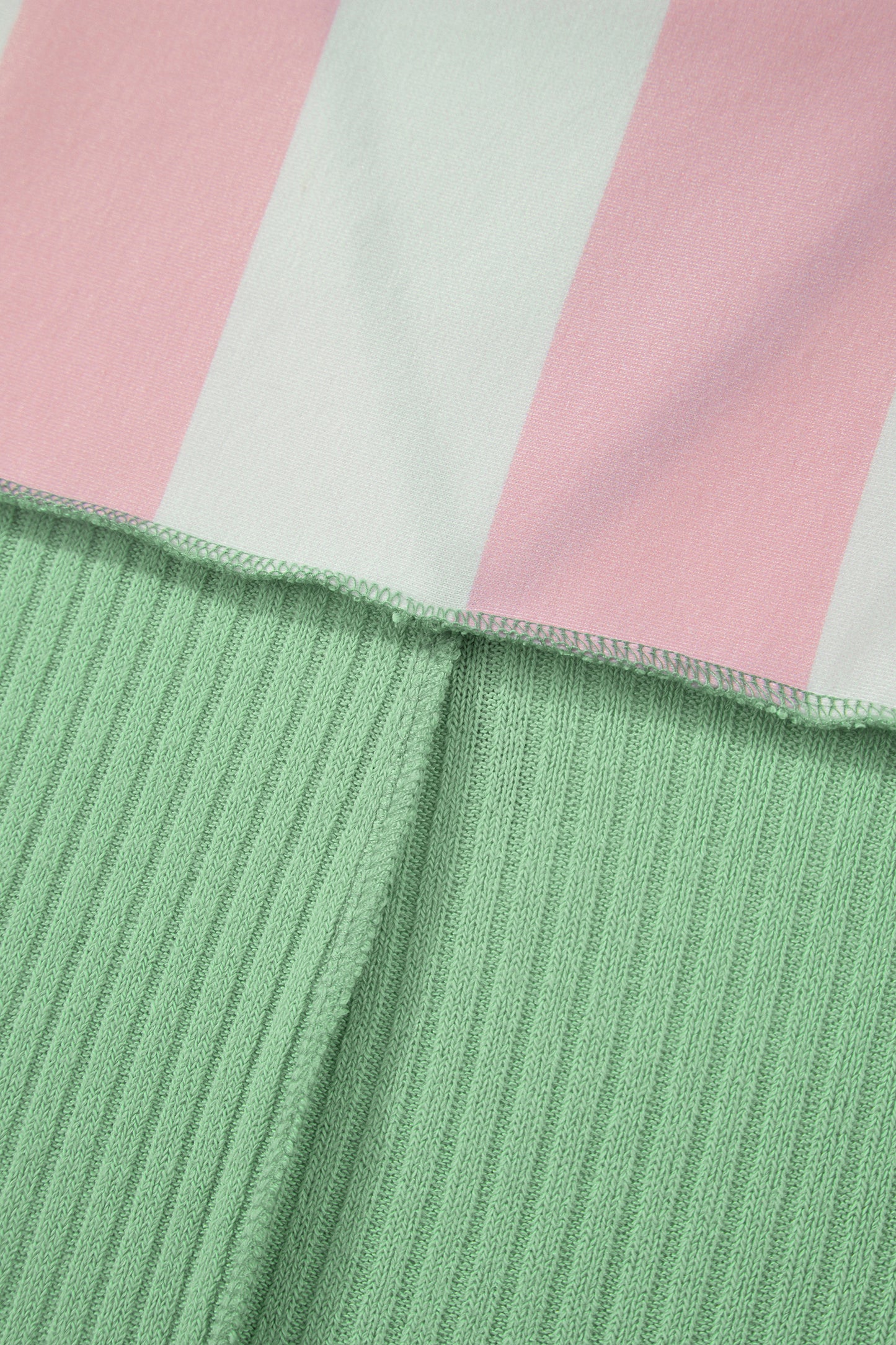 Pink Stripe Exposed Seam Ribbed Patchwork Oversized Tee-Tops/Tops & Tees-[Adult]-[Female]-2022 Online Blue Zone Planet