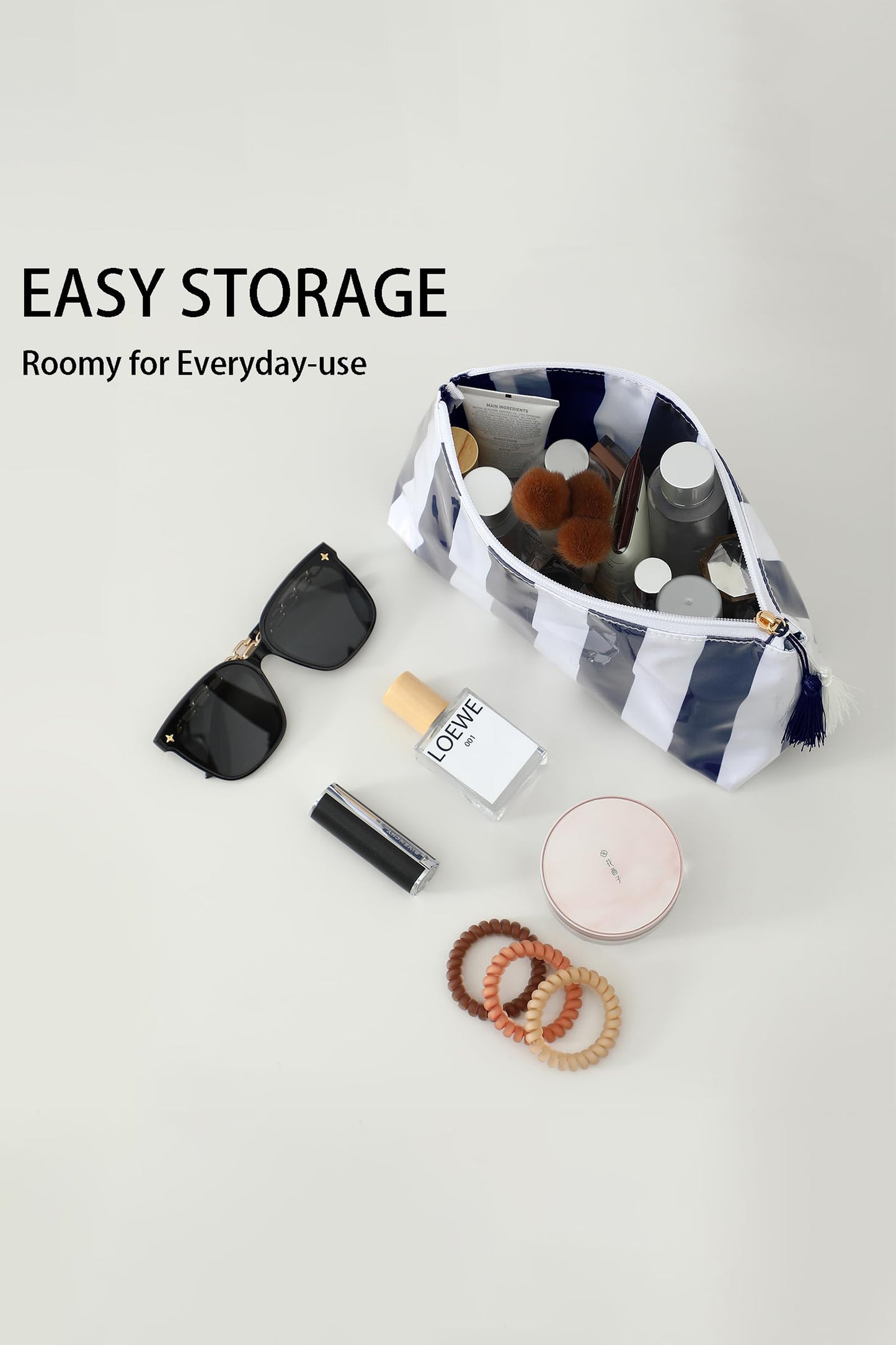 Carrot Striped Vinyl Waterproof Tassel Zipper Makeup Bag