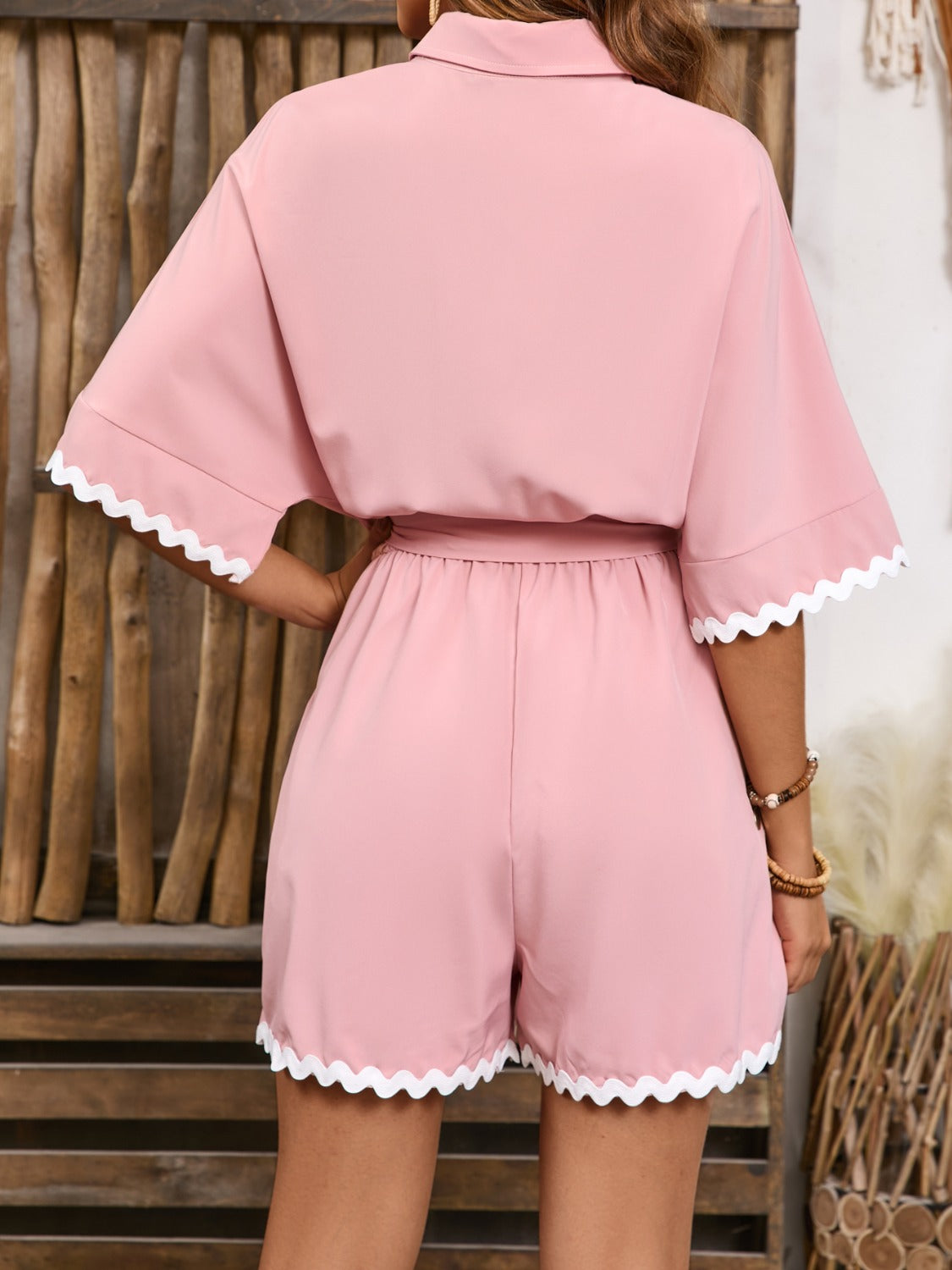 Contrast Trim Half Sleeve Romper-TOPS / DRESSES-[Adult]-[Female]-2022 Online Blue Zone Planet