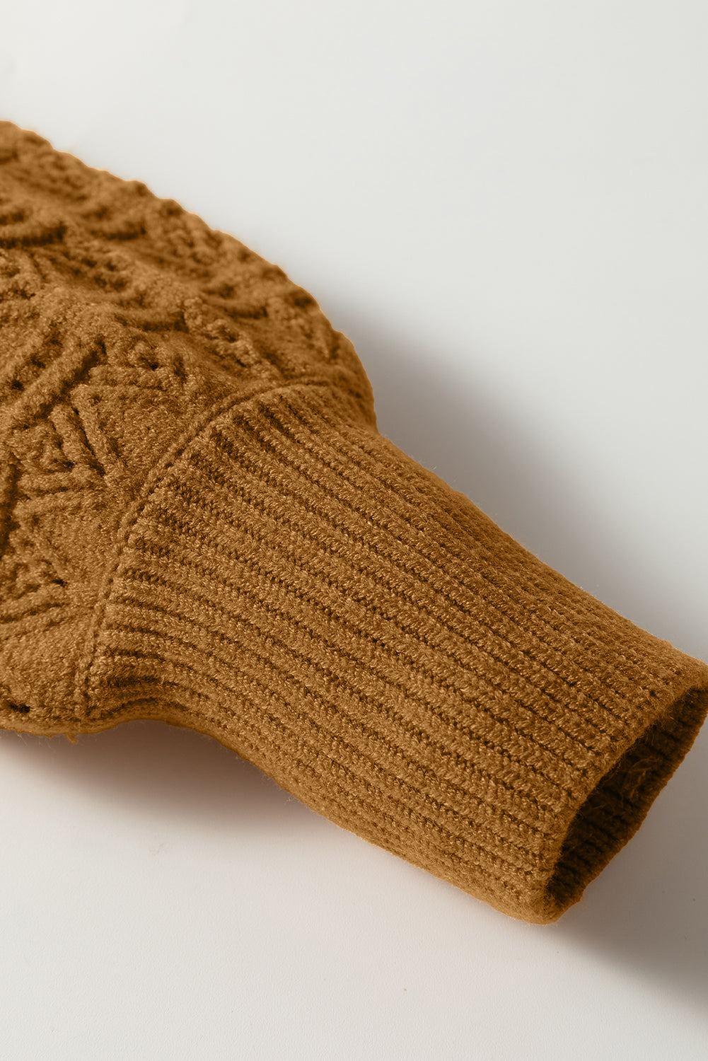 Jurassic Gold Hollow Out Crochet Ribbed Edge Balloon Sleeve Sweater-TOPS / DRESSES-[Adult]-[Female]-2022 Online Blue Zone Planet