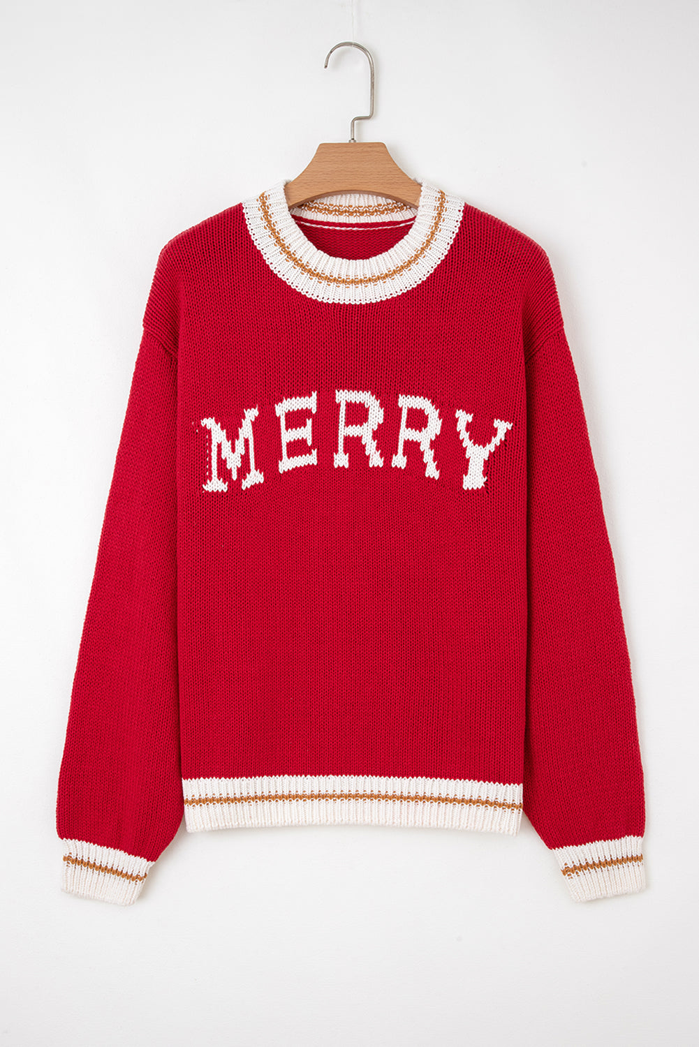 Fiery Red MERRY Color Block Edge Drop Shoulder Cozy Sweater-TOPS / DRESSES-[Adult]-[Female]-2022 Online Blue Zone Planet