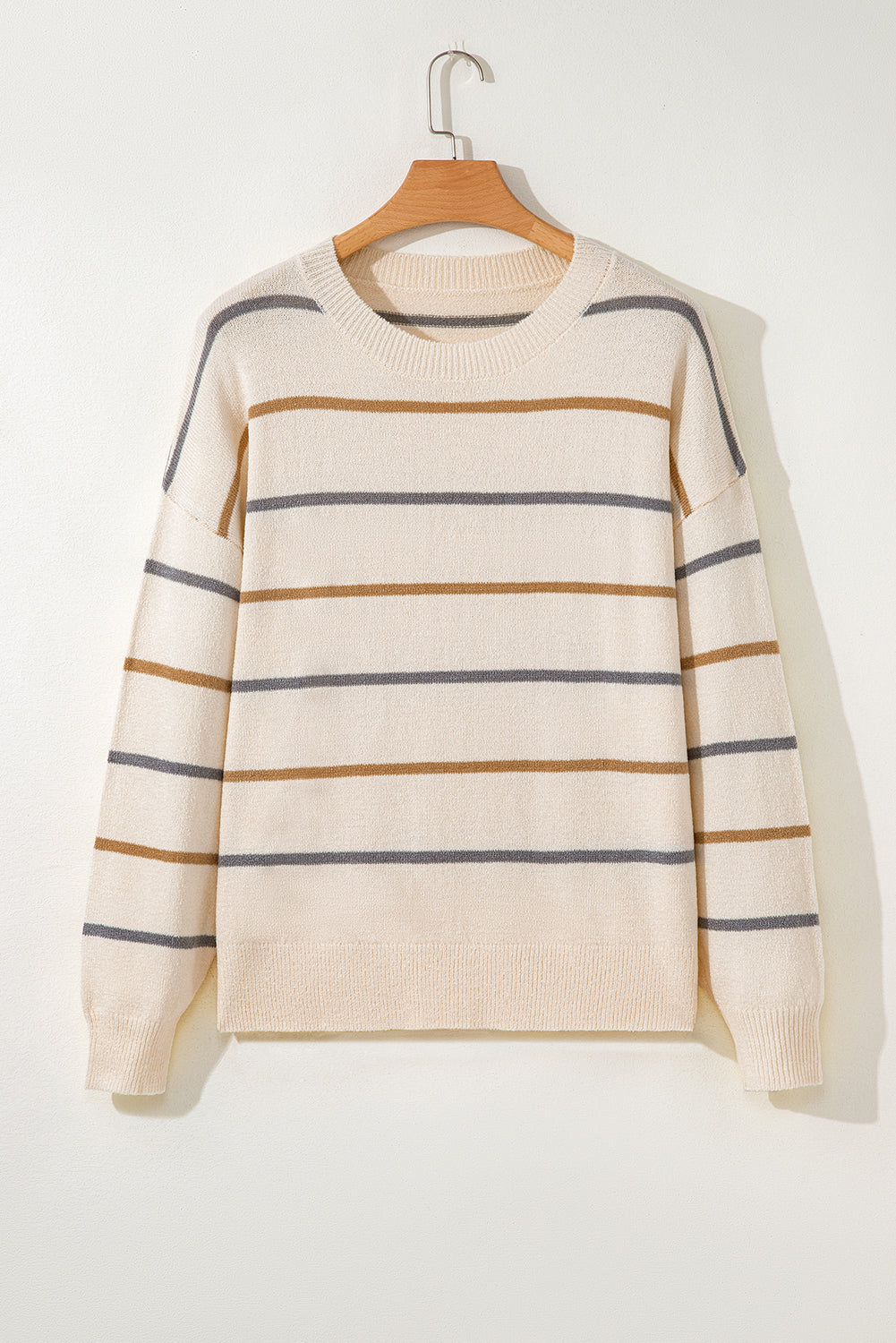 Multicolour Striped Drop Shoulder Plus Sweater-Plus Size/Plus Size Sweaters & Cardigans-[Adult]-[Female]-2022 Online Blue Zone Planet