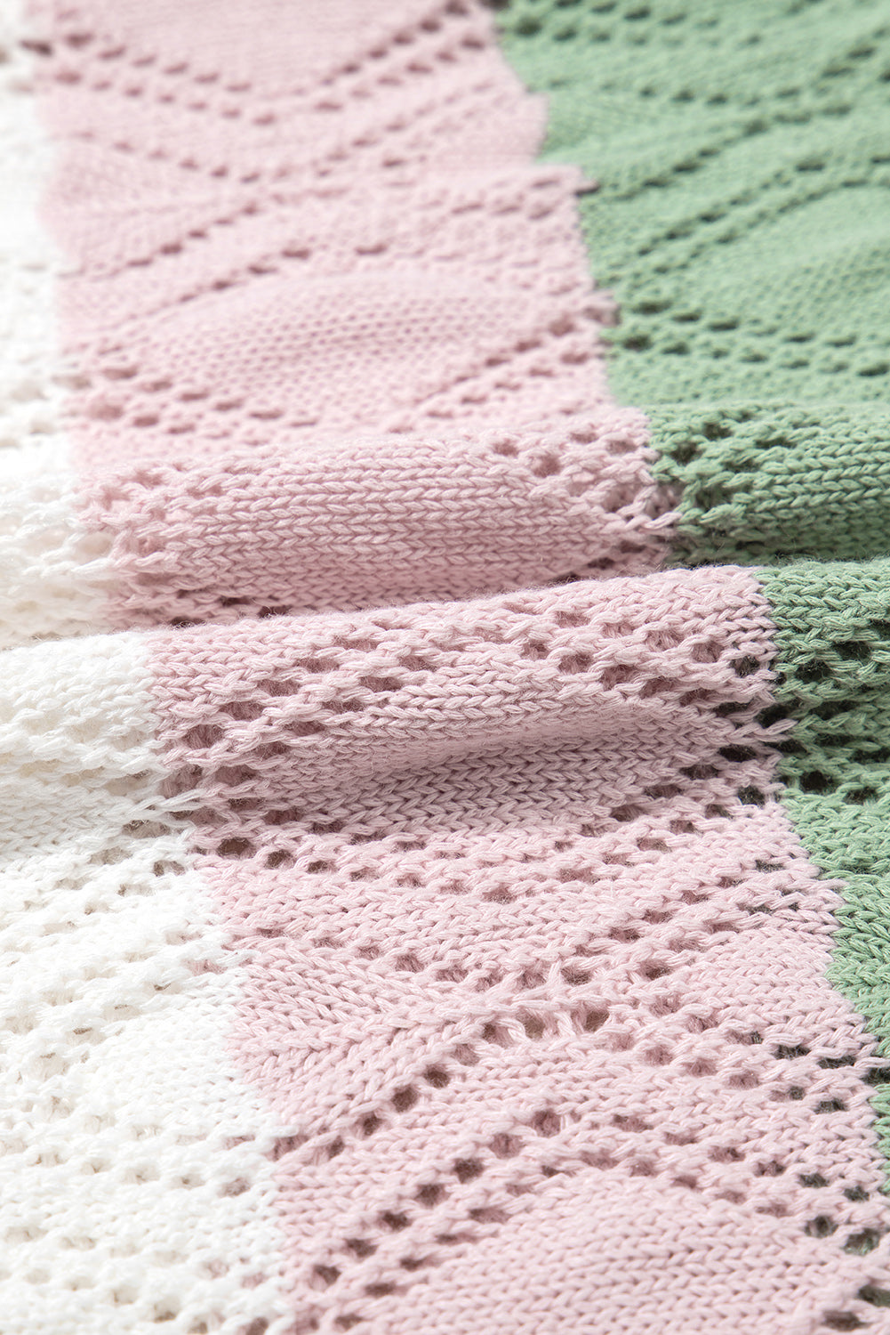 Rose Stripe Colorblock Hollowed Knit Scallop Edge Sweater Vest-Sweaters & Cardigans/Sweater Vests-[Adult]-[Female]-2022 Online Blue Zone Planet