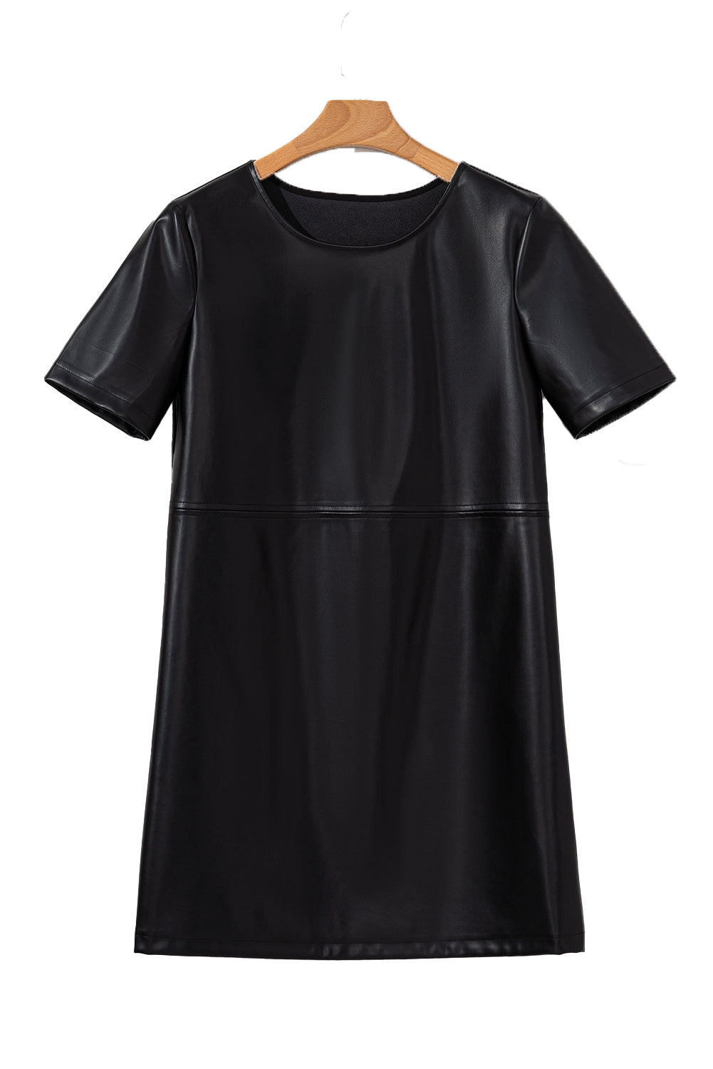 Black Solid Color Faux Leather Short Sleeve Mini Dress-Short Dresses-[Adult]-[Female]-2022 Online Blue Zone Planet