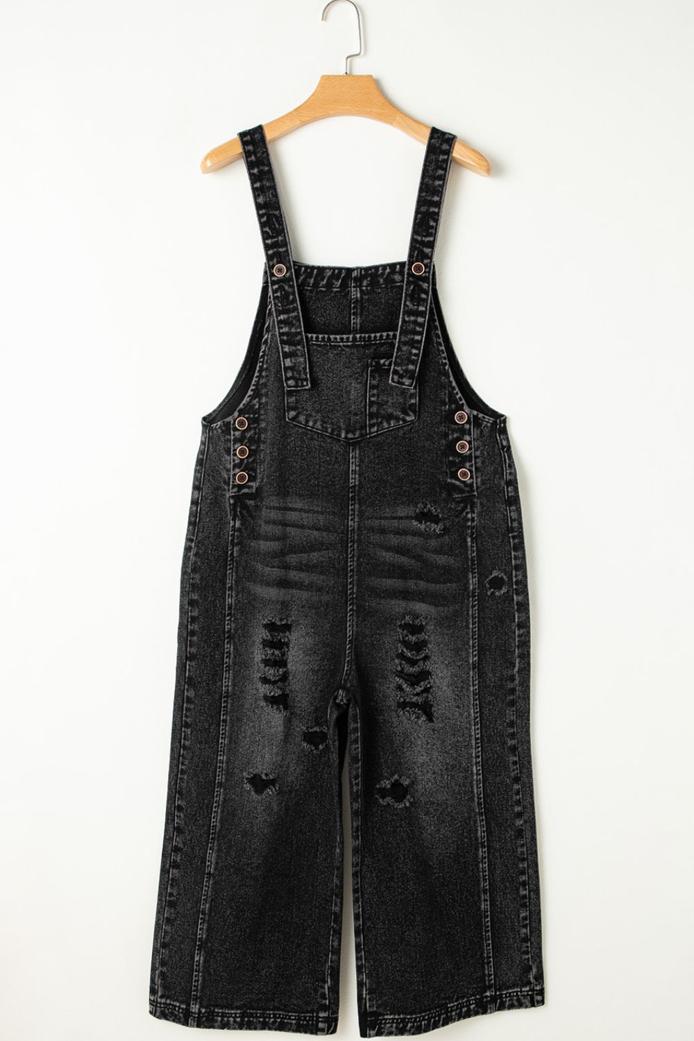 Distressed Wide Strap Denim Overalls-TOPS / DRESSES-[Adult]-[Female]-2022 Online Blue Zone Planet