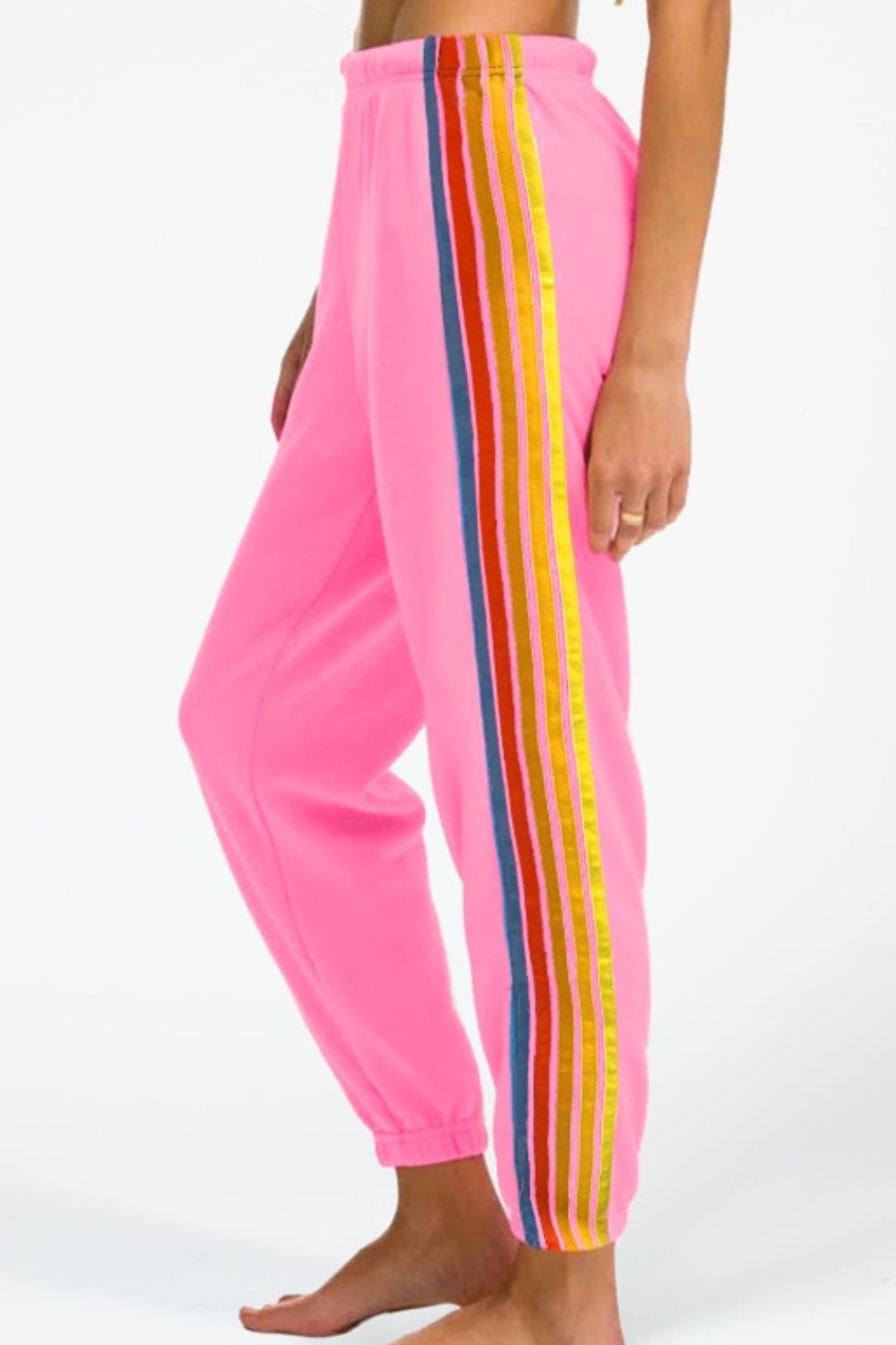 Contrast Striped Elastic Waist Active Pants-BOTTOM SIZES SMALL MEDIUM LARGE-[Adult]-[Female]-Pink-S-2022 Online Blue Zone Planet