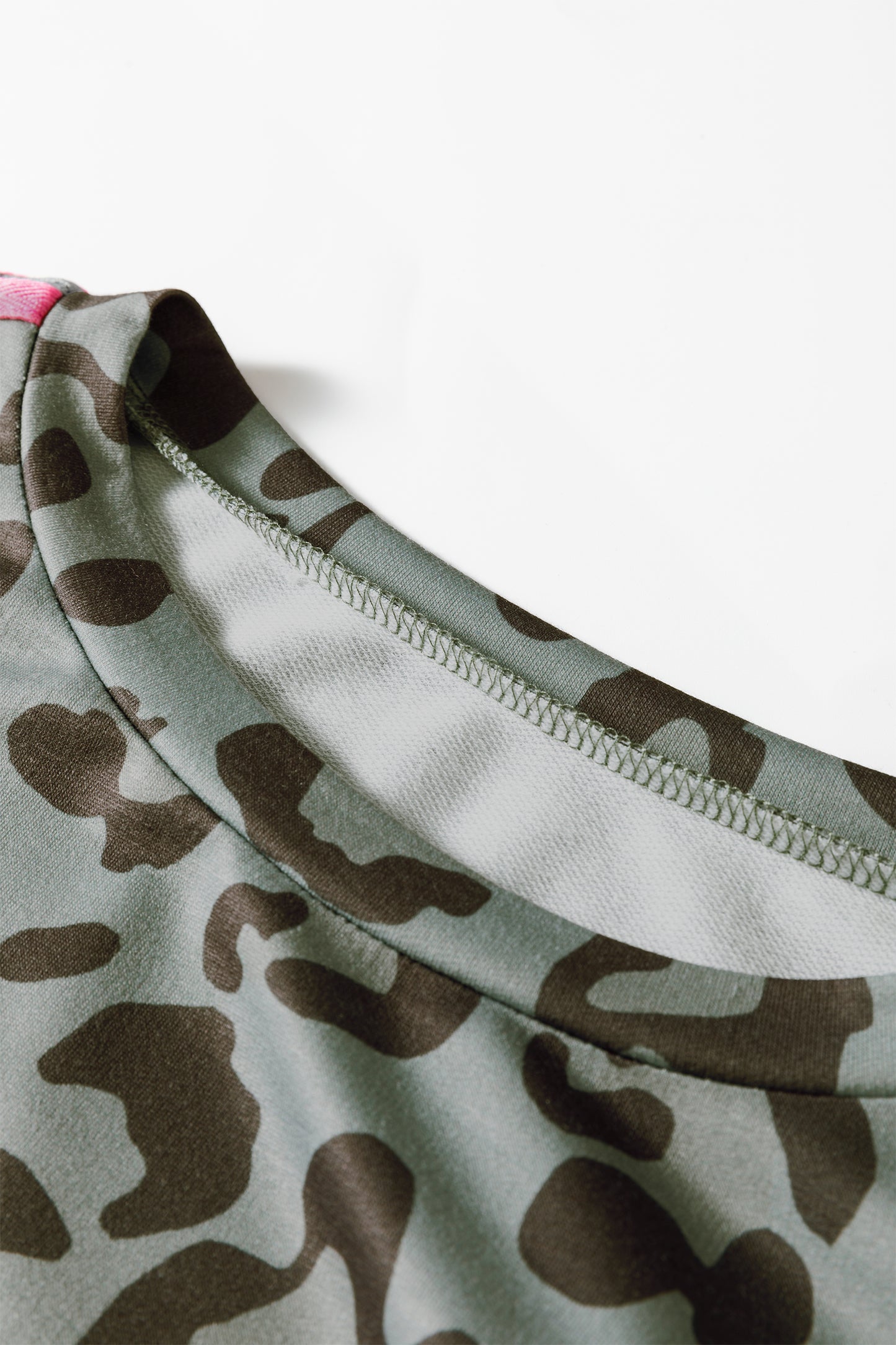 Green Leopard Print Varsity Striped Trim Long Sleeve Top-Tops/Long Sleeve Tops-[Adult]-[Female]-2022 Online Blue Zone Planet